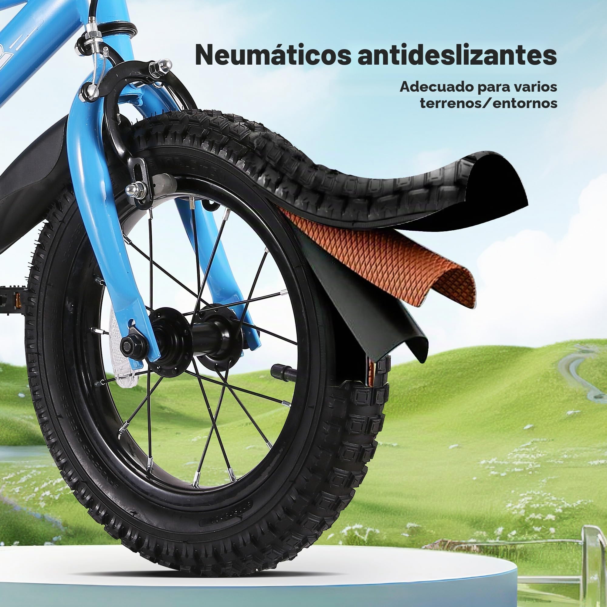 BODIOO Bicicleta infantil de 14 pulgadas, bicicleta para niños y niñas con ruedas estabilizadoras, marco estable, asiento ajustable, freno de mano y freno de contrapedal, adecuado para ciclistas de 94