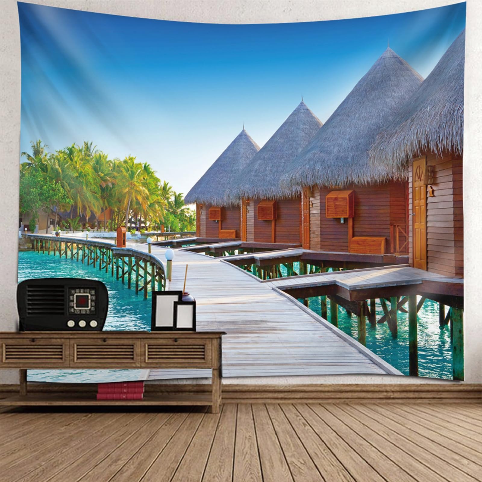 RDSGYZ Wandbehang Stoff Schlafzimmer, Wandteppich Landschaft Motiv Groß 256x350CM Ferienhaus am Meer Wandvorhang Wandbehang Tuch Wanddeko Kinderzimmer Schlafzimmer