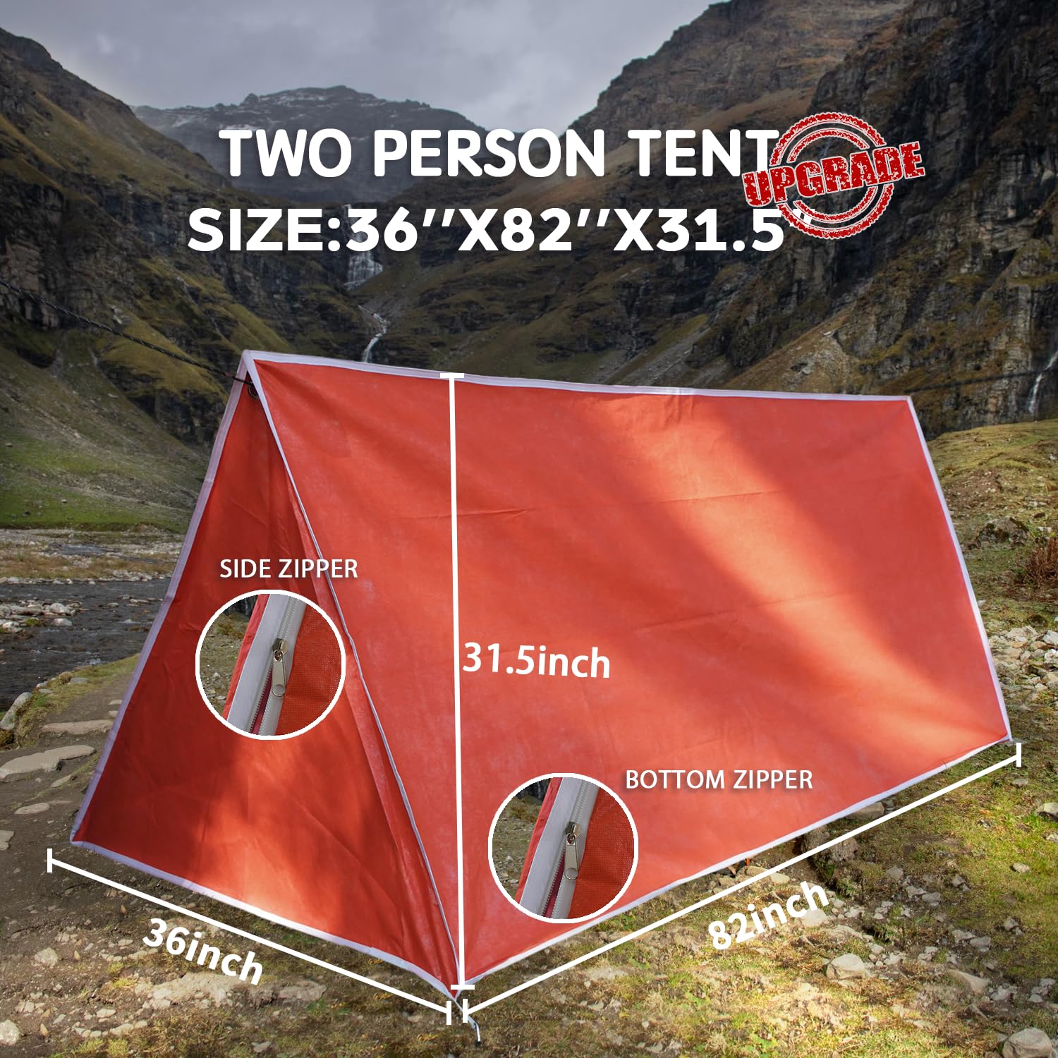 LYN Tente de Survie d'urgence pour Le Camping, Kits de Premiers Secours, étanche, Ignifuge, abri de Survie, Mixte, Orange, Large