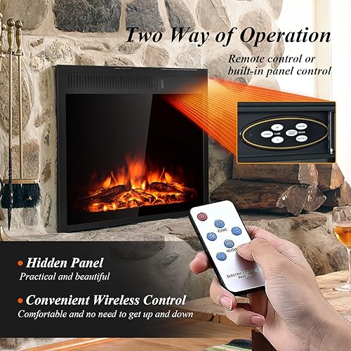 Miniatura 3 de COSTWAY Insertos de chimenea eléctrica de 225 pulgadas chimenea decorativa empotrada e independiente de 1500 W con control remoto 7 ajustes de
