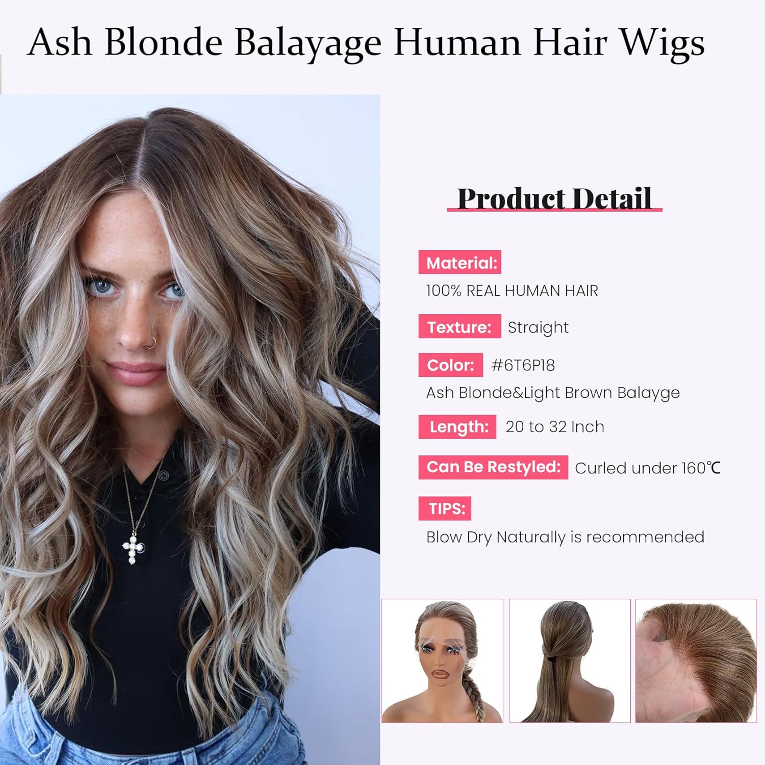 Smartinnov Ash Brown Highlight Lace Front Wig Human Hair Ombre Blonde 13x4 HD Transparent 16Inch 150% Density Ash Blonde Mixed Chestnut Brown Balayage Pre Plucked Brazilian Remy Hair Wigs for Women