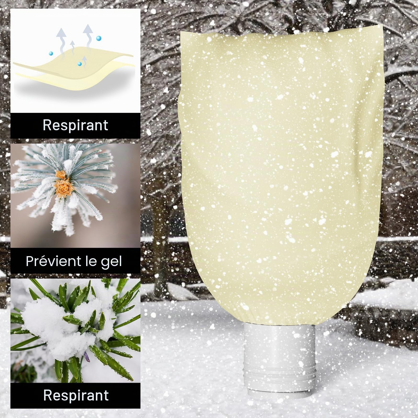 Lot de 2 protections hivernales pour plantes d'extérieur, 200 x 240 cm, protection hivernale pour plantes en pot, avec fermeture éclair et cordon de serrage, protection hivernale pour arbre, palmier