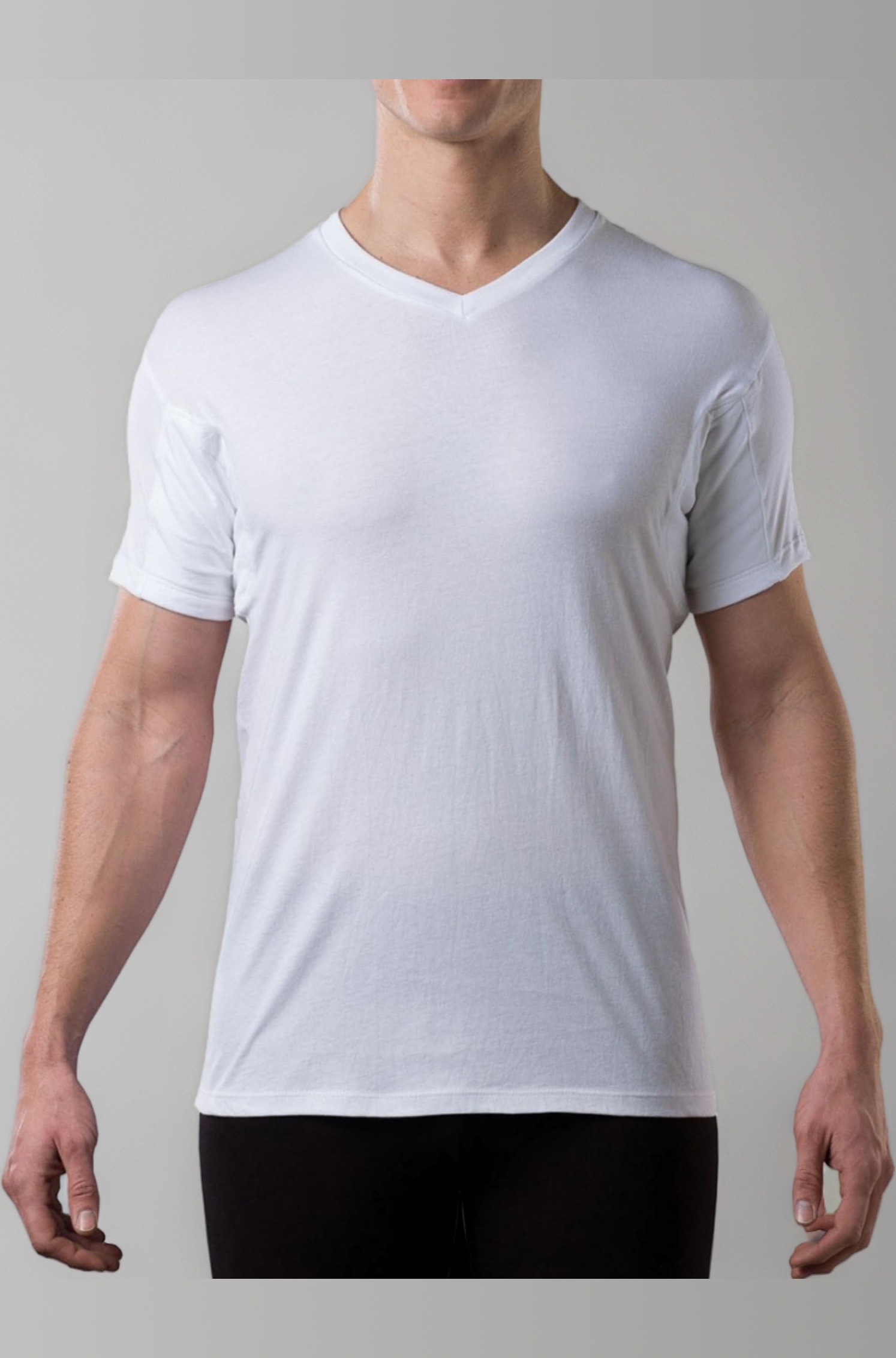 Sweatproof Undershirt for Men with Underarm Sweat Pads (Original Fit, V-Neck) White
