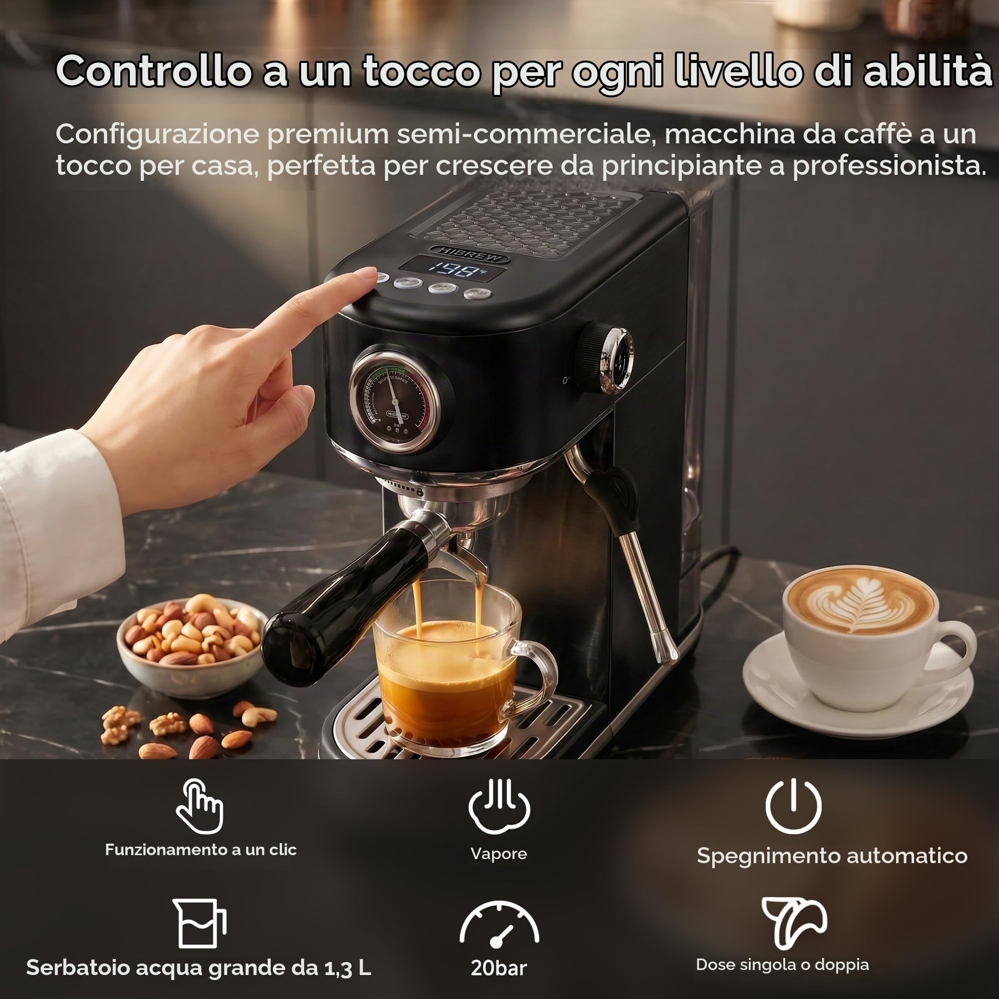 HIBREW Macchina da Caffè Espresso Programmabile con Display LED e Manometro