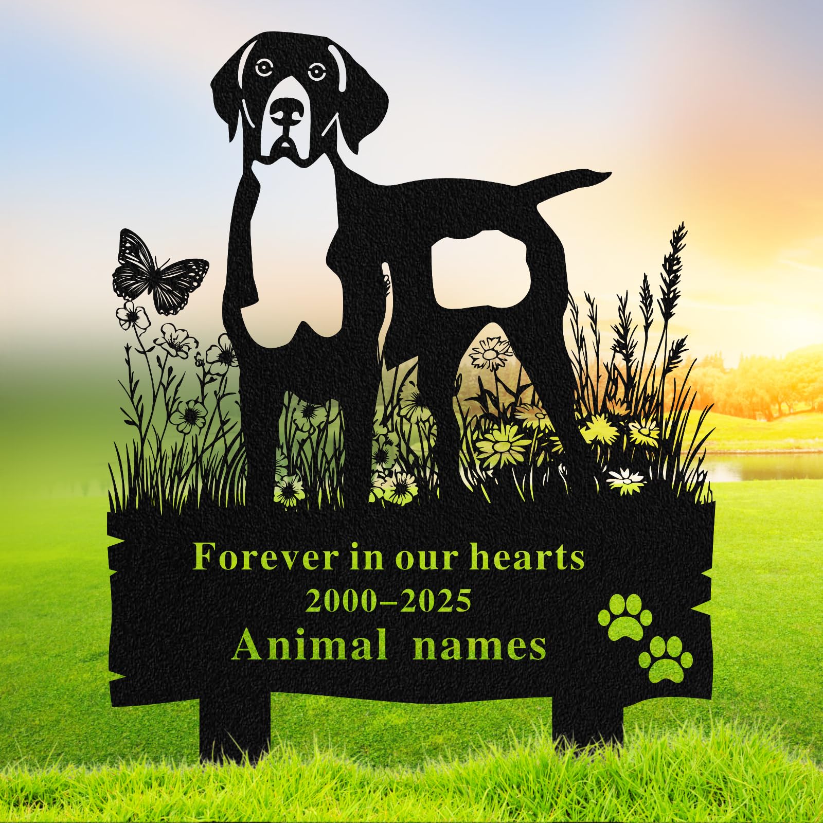 Custom German Shorthaired Pointer Grave Marker - Metal Memorial Stake, Baked Enamel Plaque for Outdoor, Waterproof Kurzhaar Cemetery Sign, Sympathy Gift for Hunting Dog German shorthaired Pointer