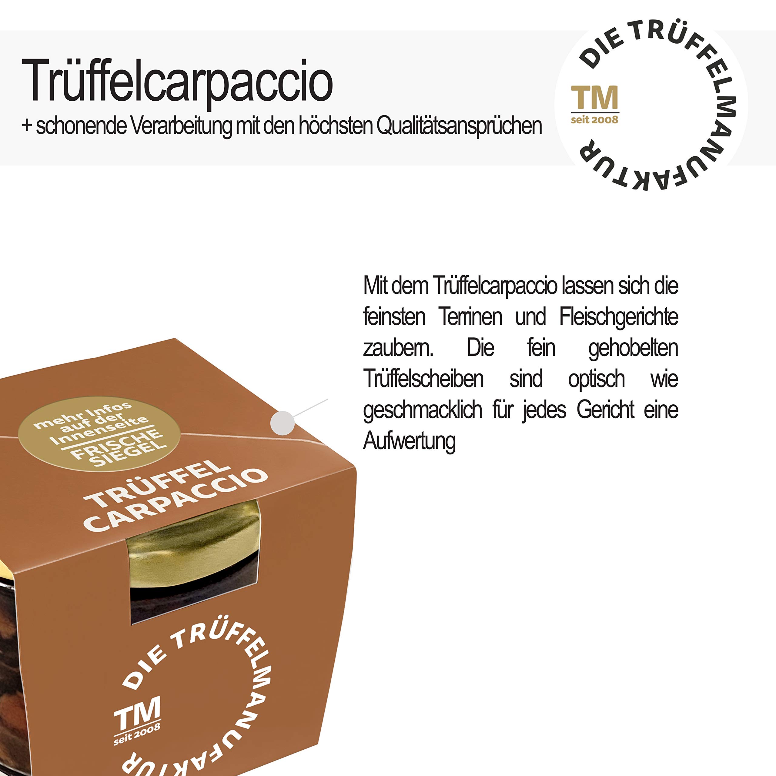 Die Trüffelmanufaktur - “Chefkoch” Trüffel 3er Feinkost Geschenkset - Die Grundausstattung für Trüffelliebhaber - Je 1 Stück: Trüffelperle 60g, Trüffelöl “Olive” 90ml, Trüffel-Carpaccio 30g