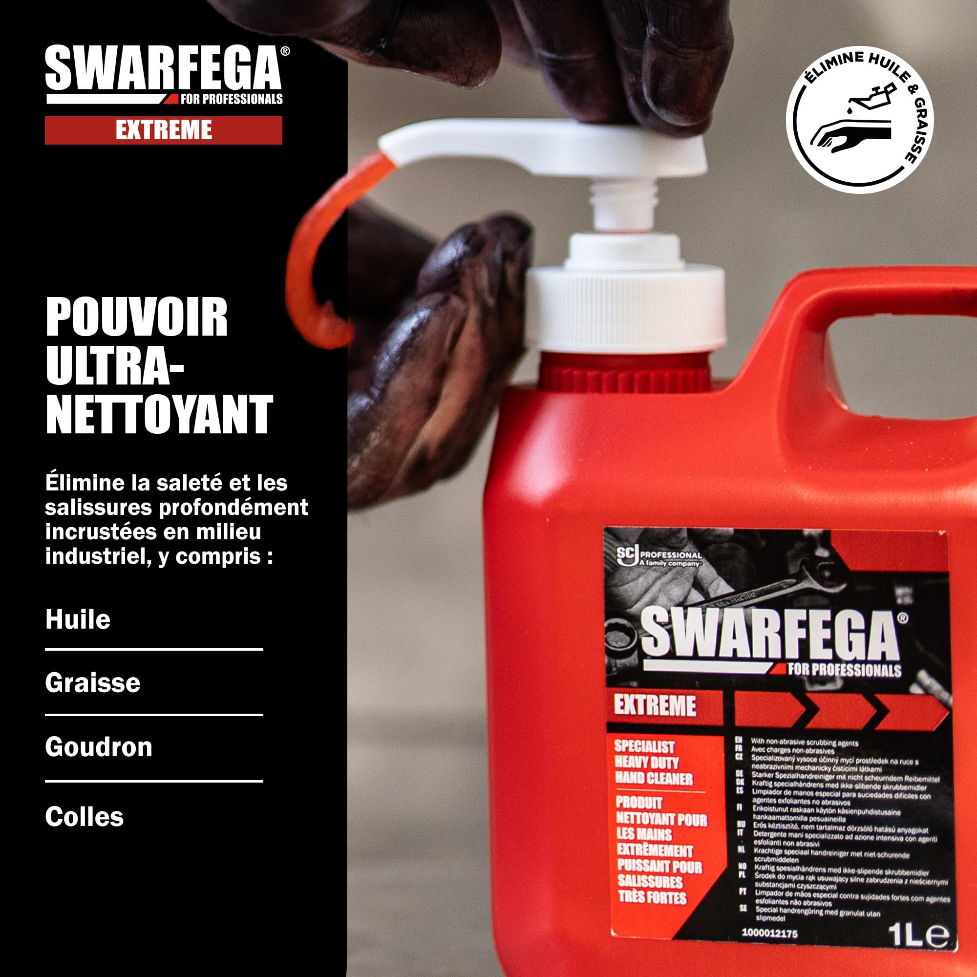 Swarfega Extreme 1L x2 – Nettoyant Mains Ultra Puissant, Élimine Huile, Graisse, Goudron & Saleté Industrielle, sans Solvant, Particules Non Abrasives – Pour Usage Professionnel