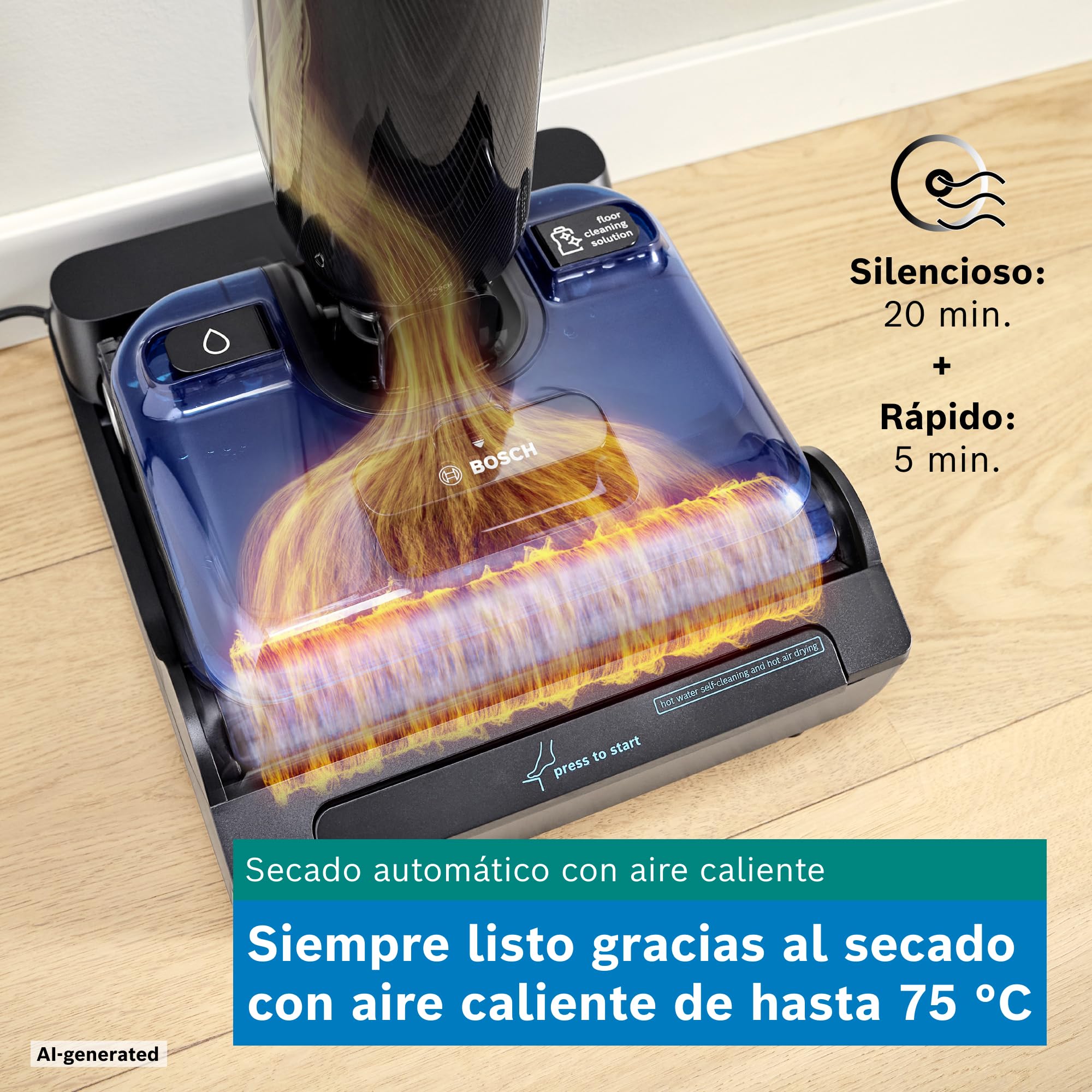 Bosch Fregona aspiradora eléctrica 2 en 1, BHF61BS, sin Cable, en Negro