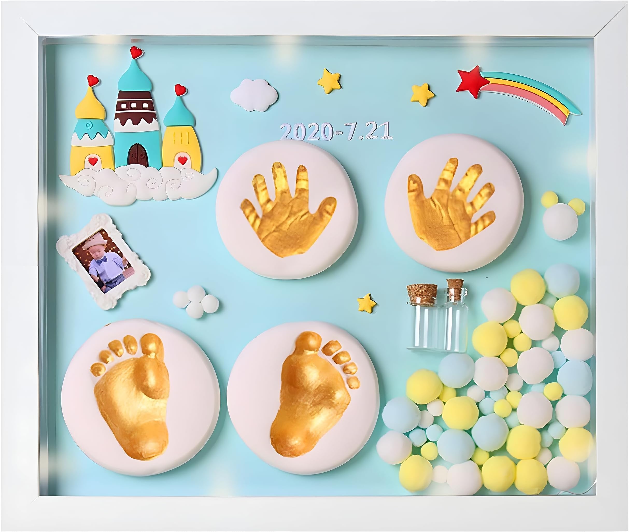 Personalized Baby Hand and Footprint Frame Set for Preserving Memories, Cherished Moments Keepsake Kit for Newborns, Green, 0-2 Years (Set of 1)