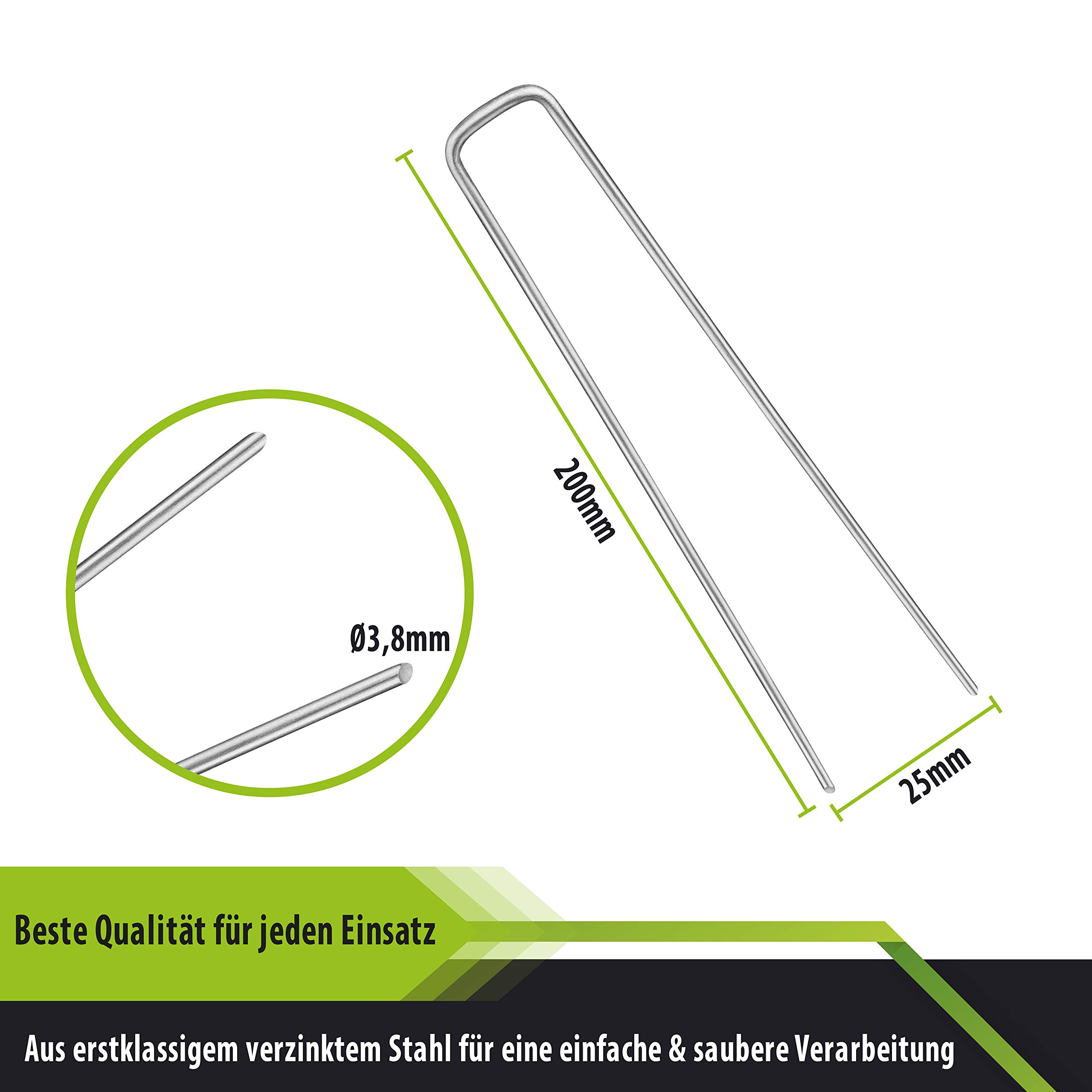 Deutsch 200x Ancoraggio a terra Anti-ROST | ancoraggio a terra | chiodi a terra in acciaio zincato per il fissaggio di veli di erbacce | recinzioni e reti o per il campeggio - (200, 200x25x3,8 mm)