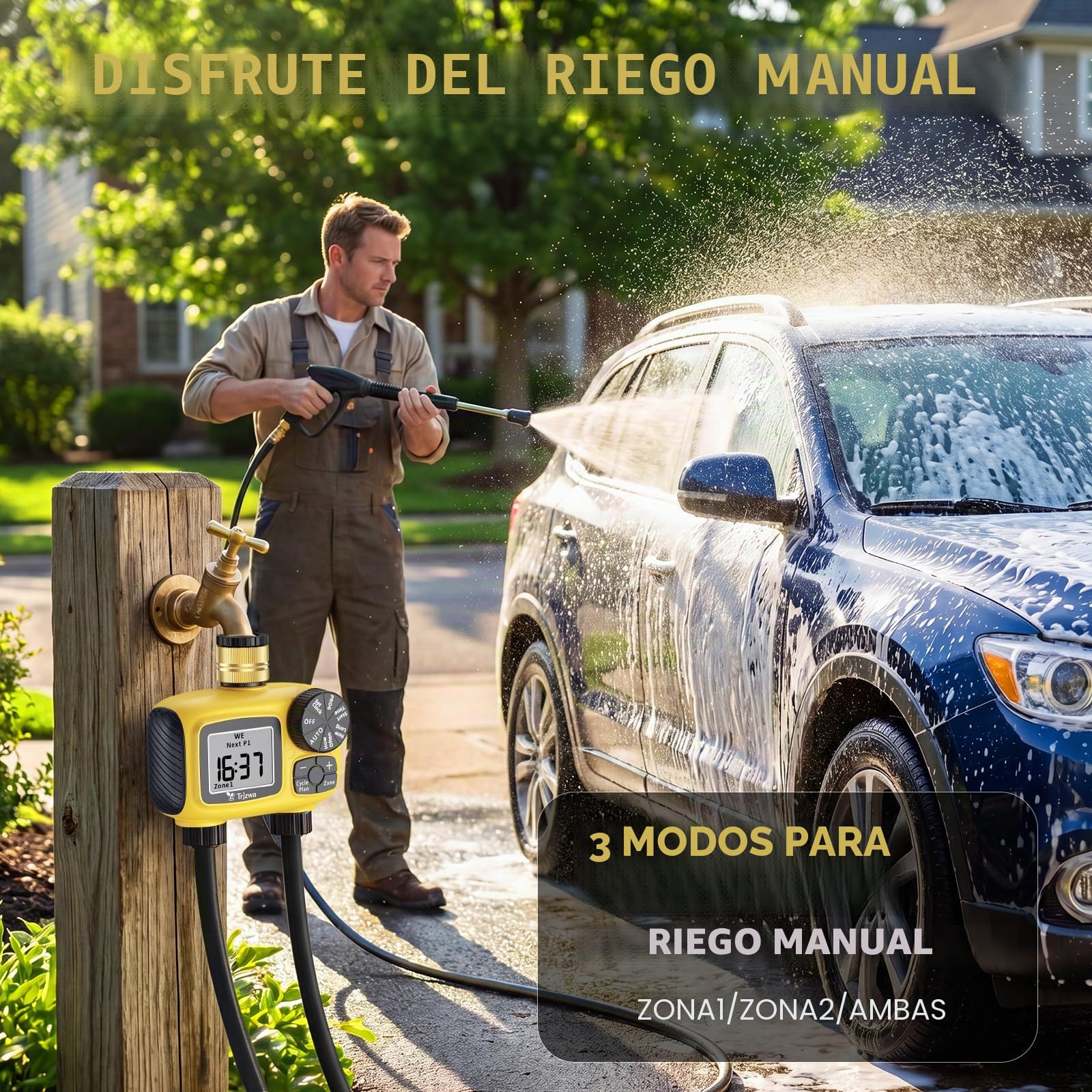 Ordenador de Riego con 2 Salidas, Riego por Goteo Programable con Entrada de Latón,Riego Automático con Temporizador, IP55, Resistente al Agua,Sistema de Temporizador de Riego Digital