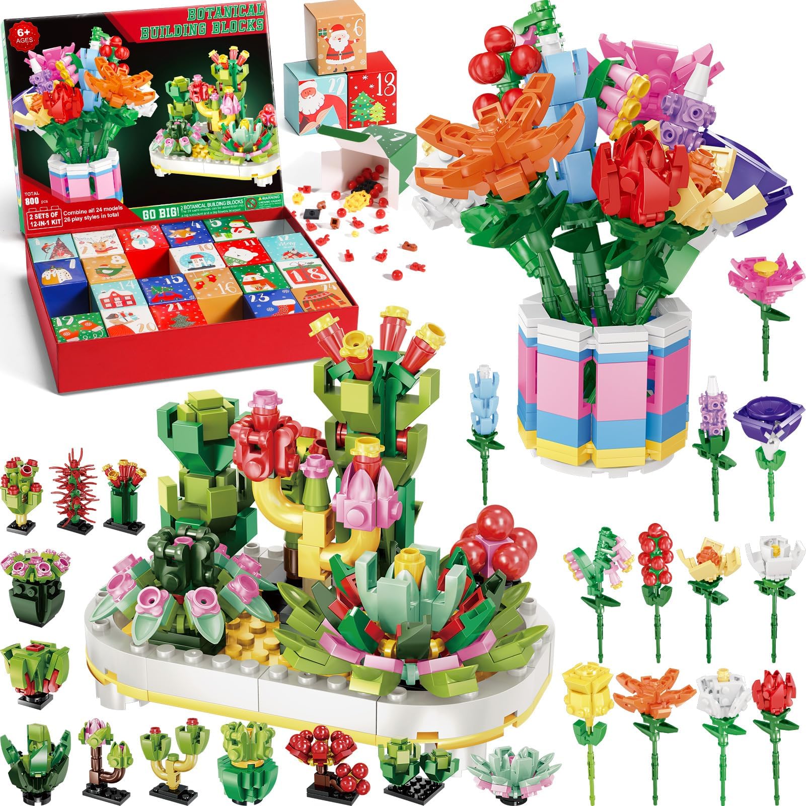 Adventskalender 2025 Bloemenboeket Bouwstenen Voor Volwassenen Kinderen 24 Dagen Kerst Aftelkalenders Met 24 Soorten Bloemen