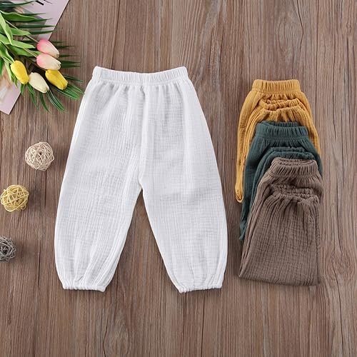 Miniatura 6 de Paquete de 3 pantalones de algodón y lino para bebés, niños y niñas, color liso, básico, de bambú, ropa para bebés