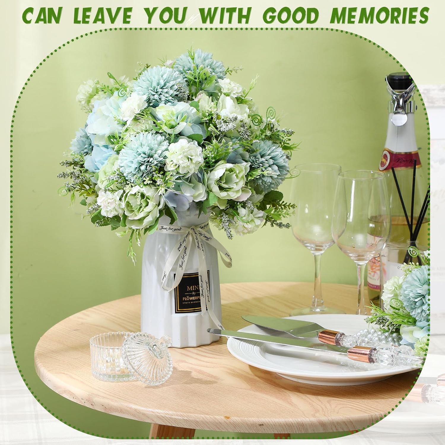 Tigeen Artificial Flowers Artificial Peonies Silk Flowers Faux Peony Fake Peony Silk Hydrangea Bouquet for Wedding Table Centerpiece Floral Vase Decor(White Green,12 Bundles) - Image 4