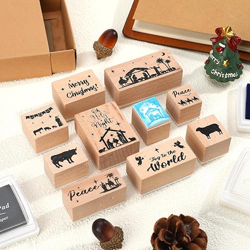 Miniatura 4 de Woanger 15 sellos religiosos de madera y almohadillas de tinta para manualidades para niños, regalos cristianos, sellos para niños, regalos