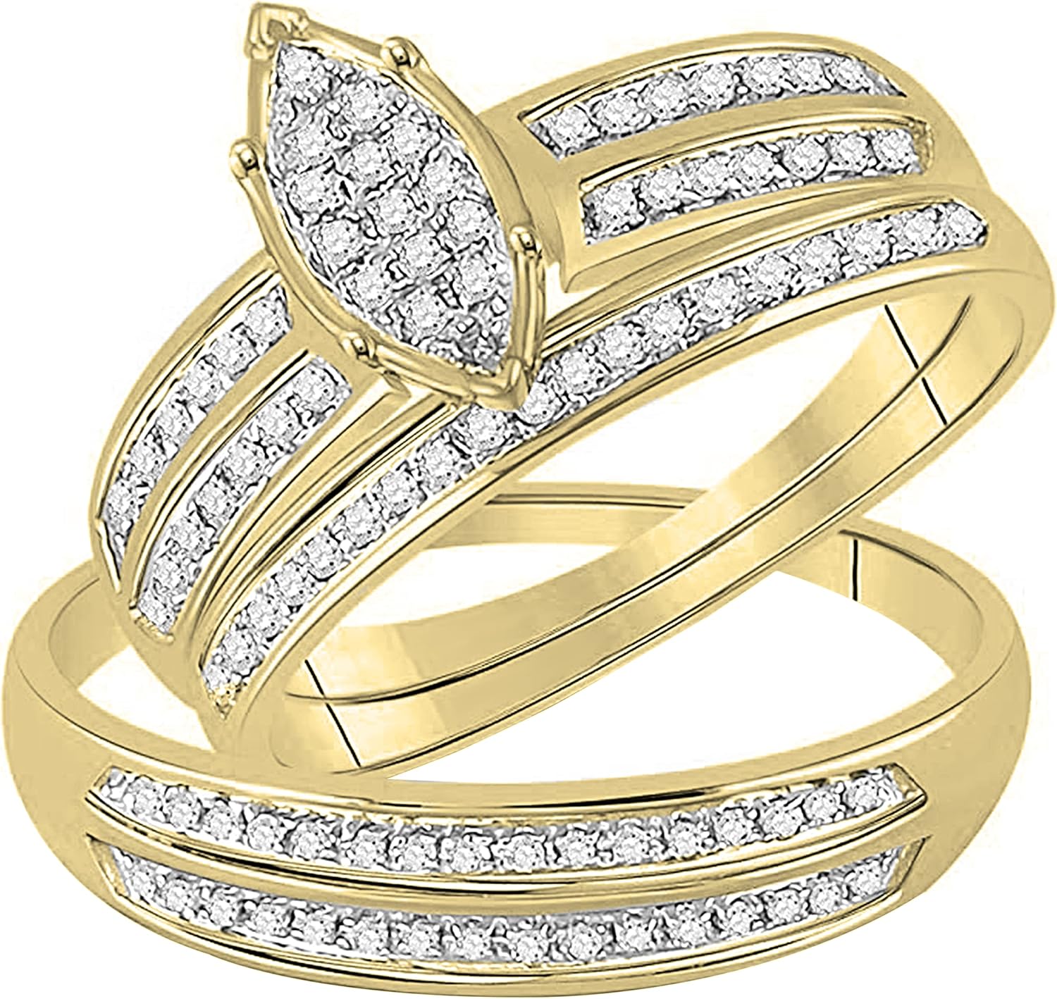 Dazzlingrock Collection Round White Diamond his and her Forever Engagement Trio Ring set 1/4 CT (0.28 ctw, Color I-J, Clarity I2-I3), 10K Yellow Gold