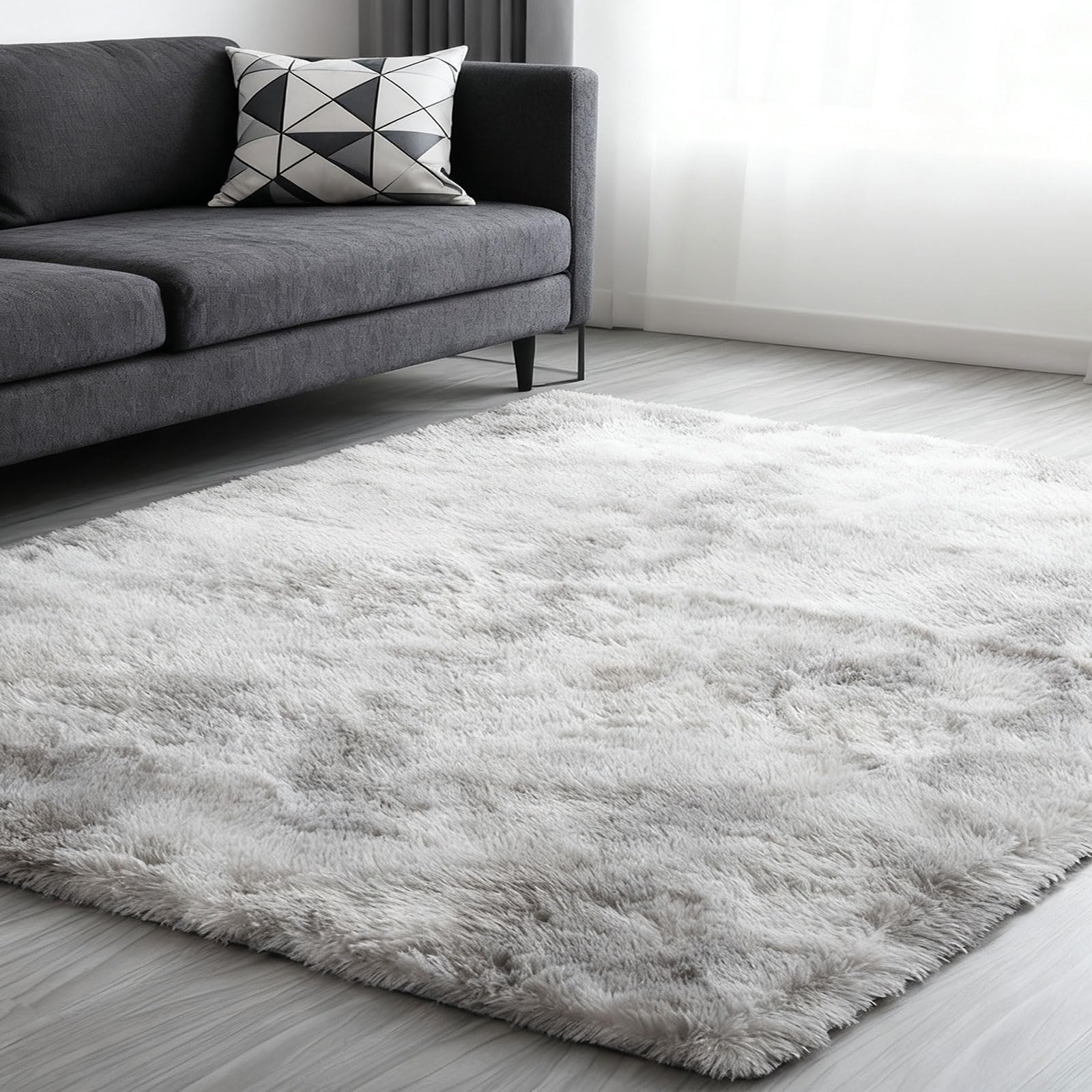 Long shaggy tapis de chevet salon chambre 215x250 grand tapis gris clair