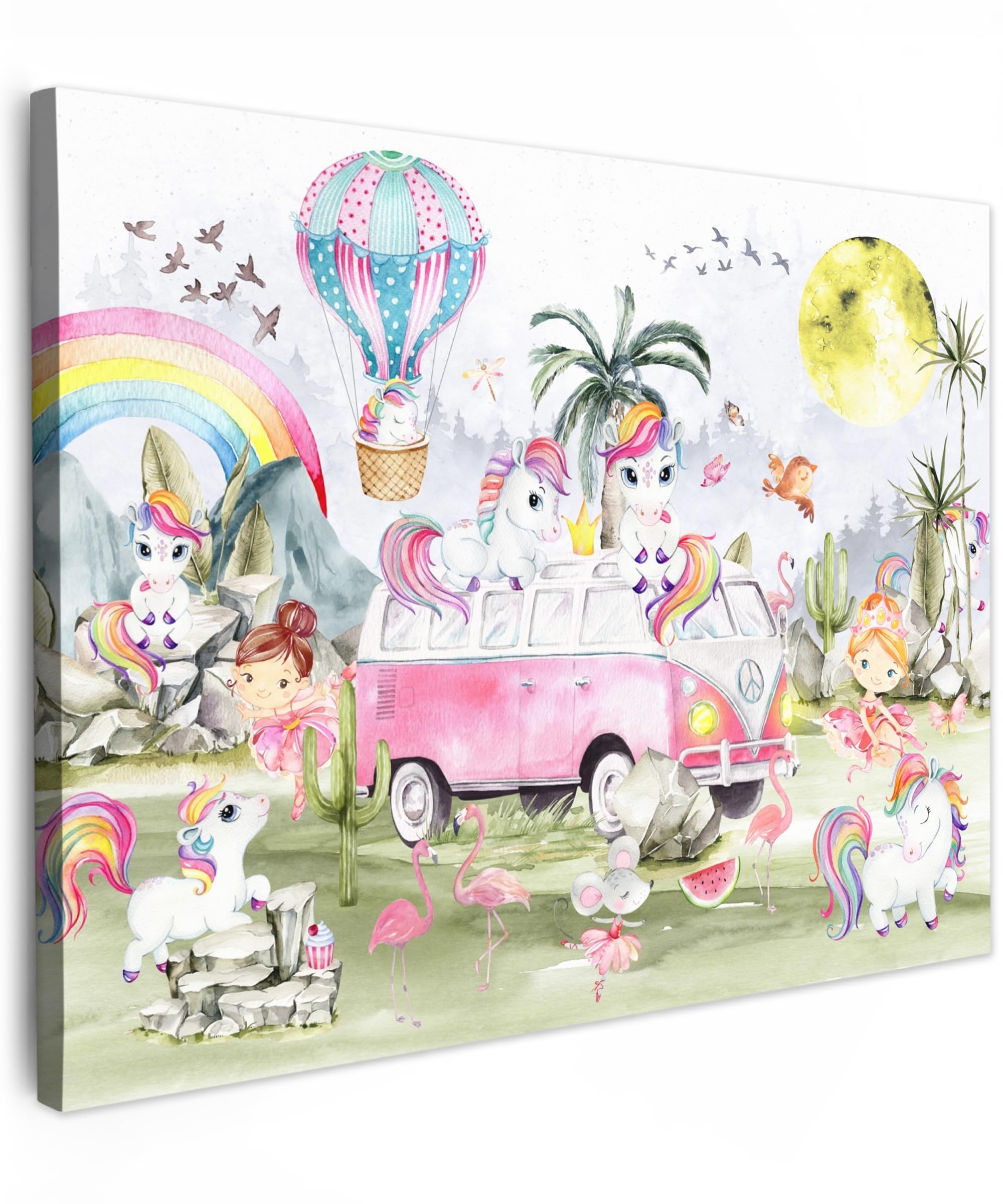 MuchoWow© Leinwände 70x50 cm Wall Decoration Bilder Kinderzimmer Mädchen Pictures Canvas Painting Wanddekoration Jugendzimmer Deko Mädchenzimmer Einhorn - Regenbogen - Kinder - Unicorn