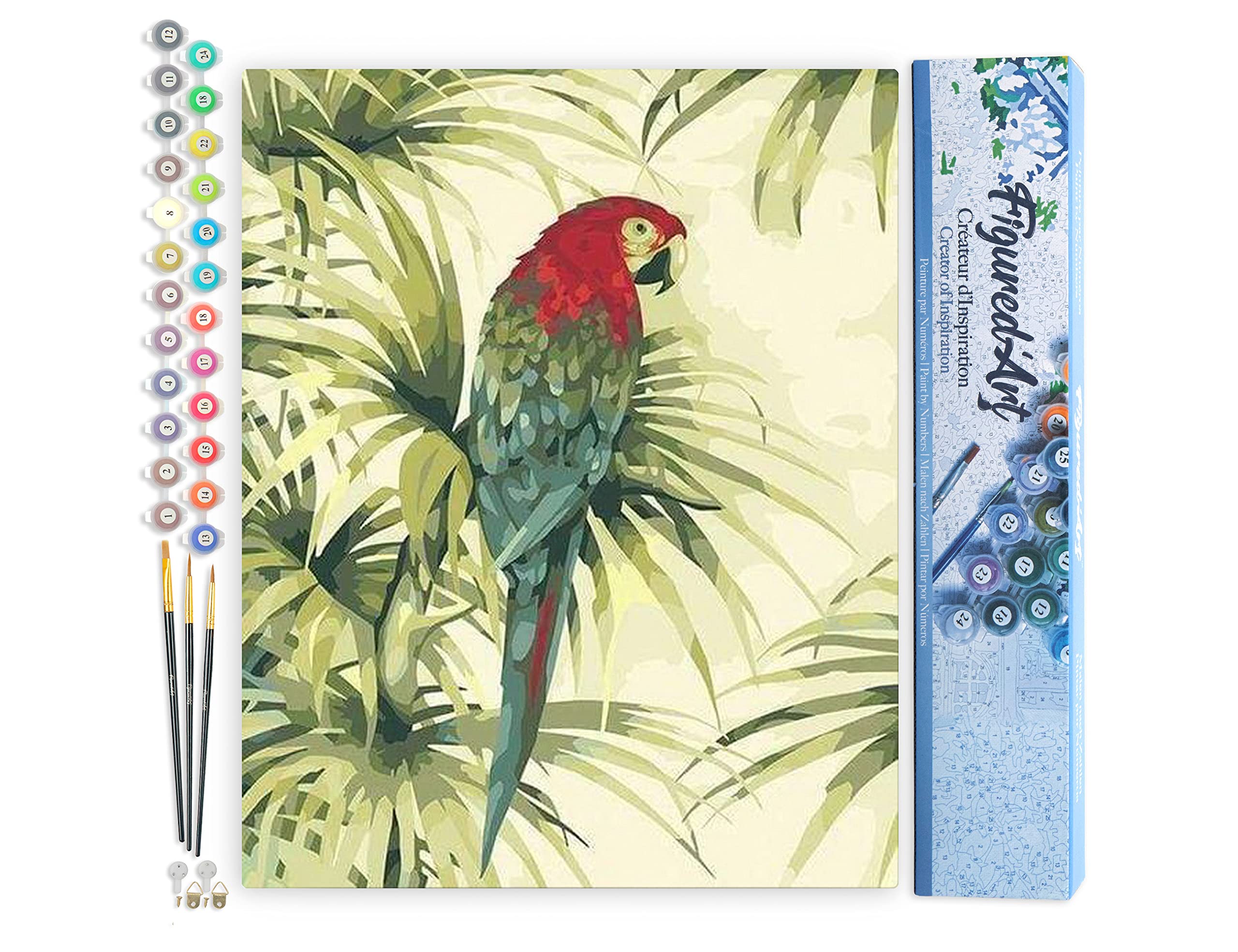Figured'Art Paint by Numbers for Adults Flowers and Parrot 40x50cm - Craft Art Painting DIY Kit Rolled Canvas Without Frame โ image 1