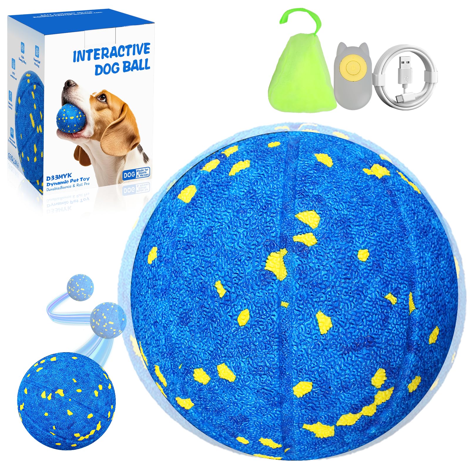 Intelligenter Hundeball, interaktives Hundespielzeug mit Fernbedienung, automatisches Bewegen, Hüpfen und Drehen, 3 Modi, E-TPU-Material, aggressives Kauen, IPX7 wasserdicht, rollender Ball