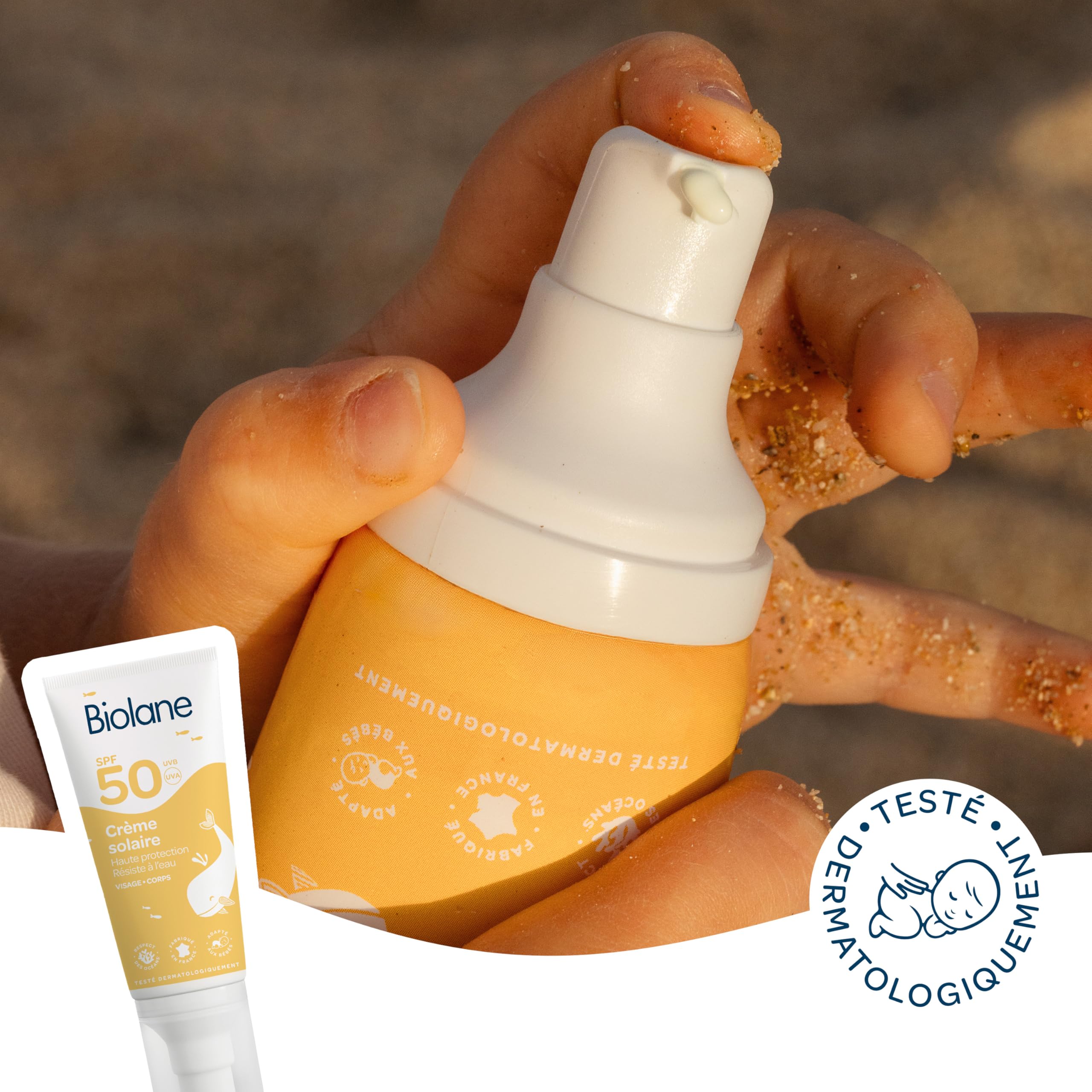 BIOLANE - Baby sunscreen 50 ml SPF50 - High protection against UVA and UBV - Sensitive skin - Water resistant - Face and body - Made in France - 5