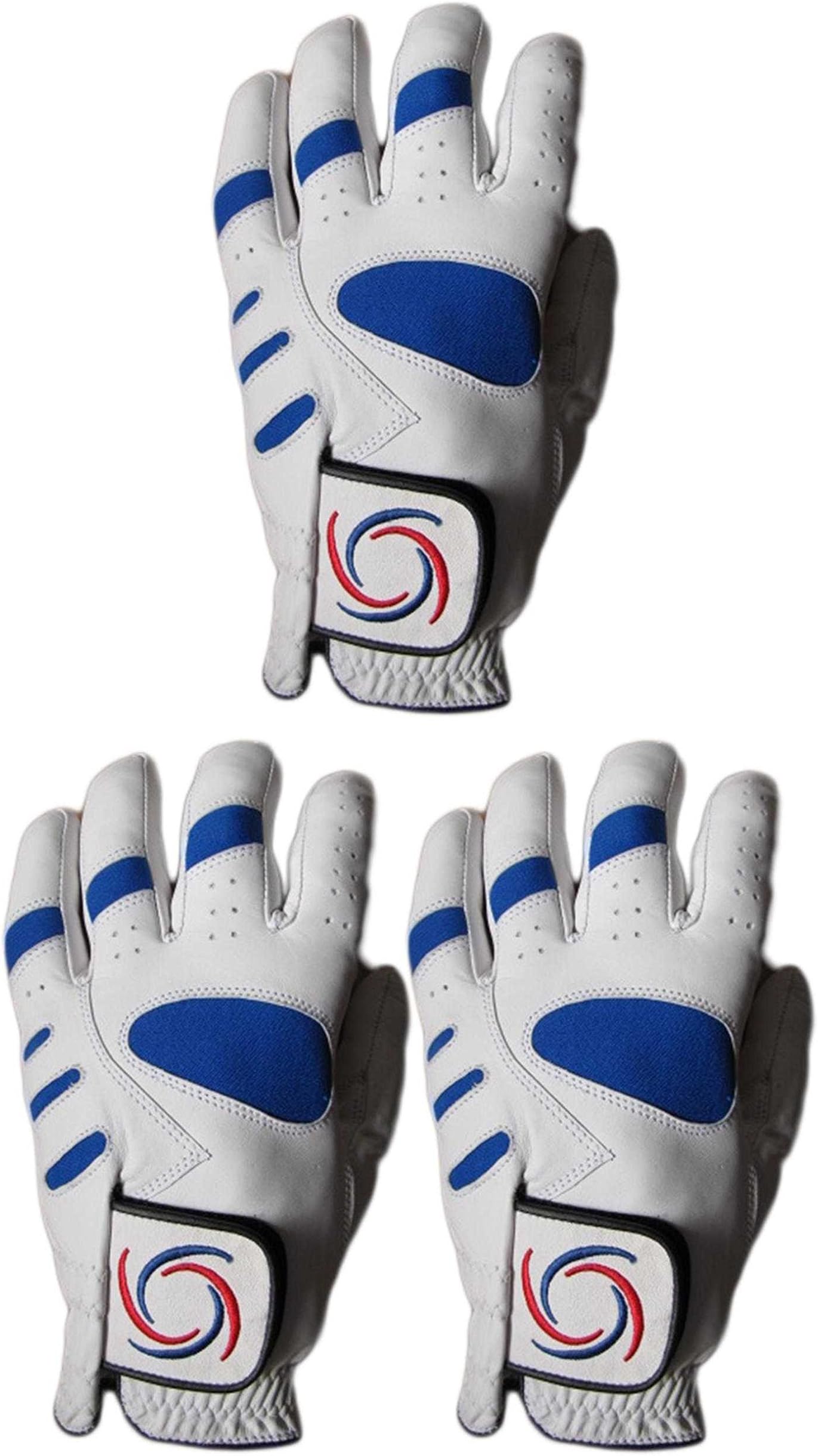 Pack of 3 100% Cabretta Leather Golf Gloves Mizuno Style With Logo Extra Large XXL 2XL 2 XL Size Blue & White