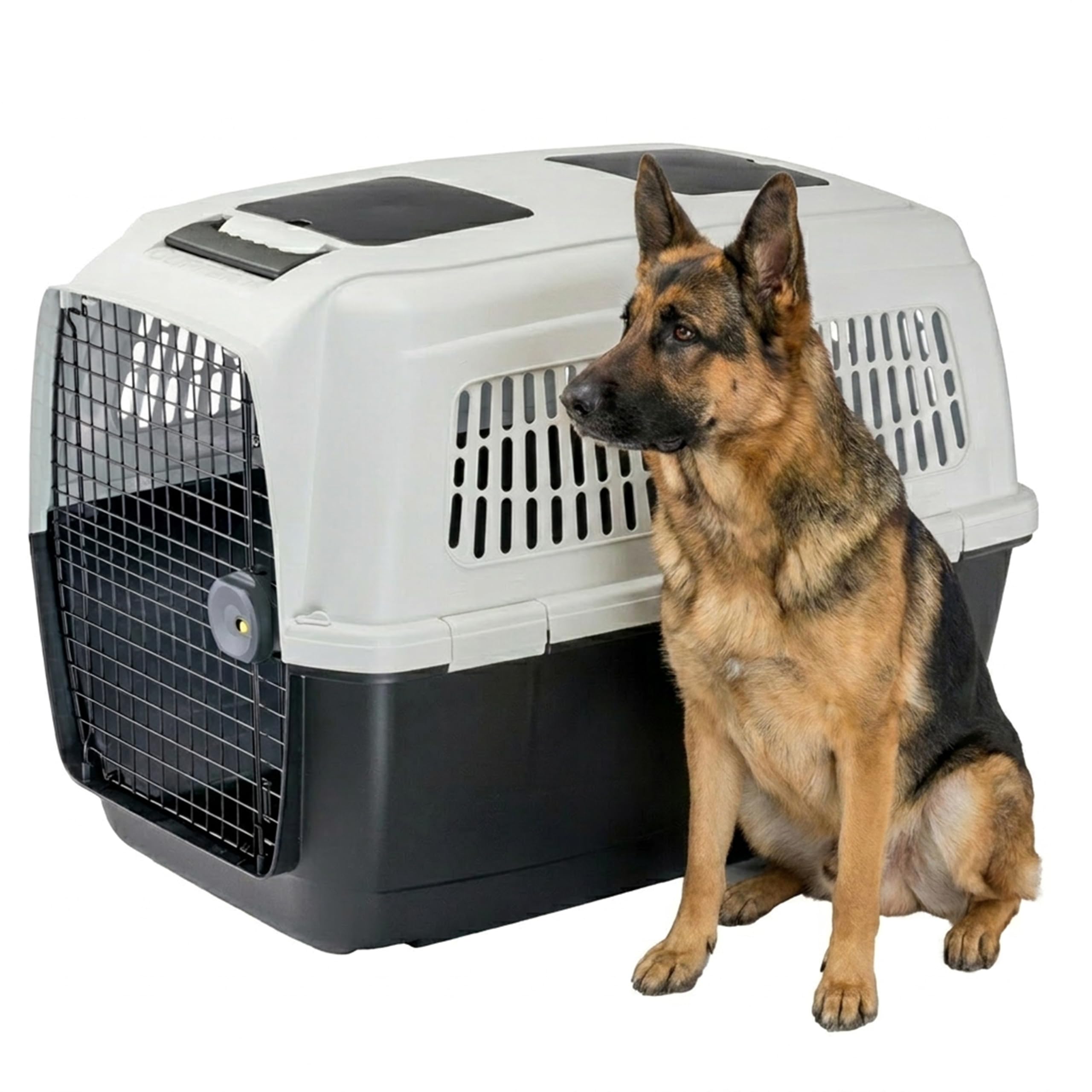 Ferplast Transportín Perro Clipper Plus, IATA, Transportín para Perros Grandes MAX 60 Kg, BleuCierre Seguro, Doble Compartimento para Accesorios, Asa extraíble, 105 x 75 x h 79 cm