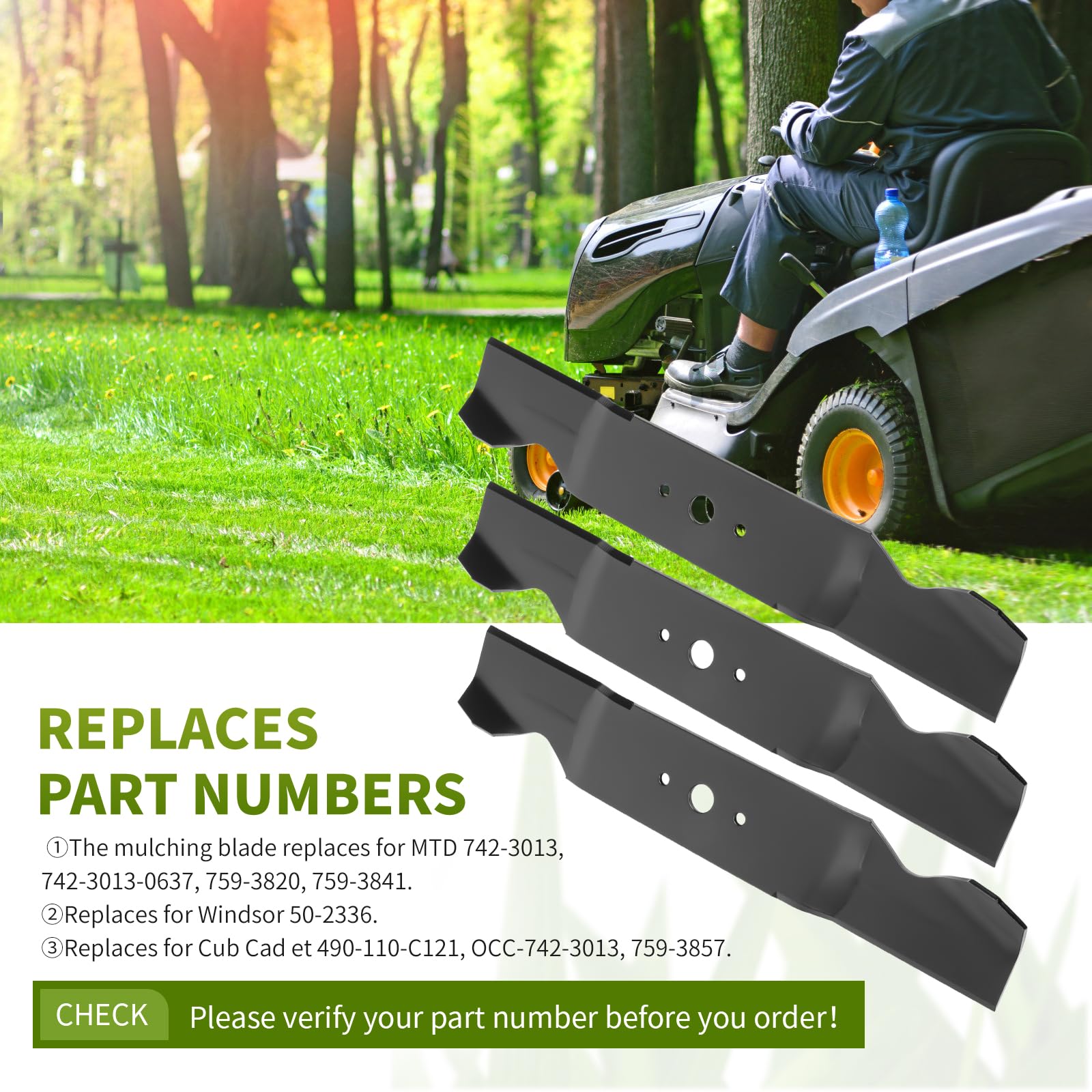 742-3013, 759-3820 - Cuchilla para cortacésped compatible con Cub Cad et 54 pulgadas, 759-3841 compatible con Cub Cad et GT2554, GT1554, GT2523, reemplaza 490-110-C121, 7554. 9-3855 Paquete de