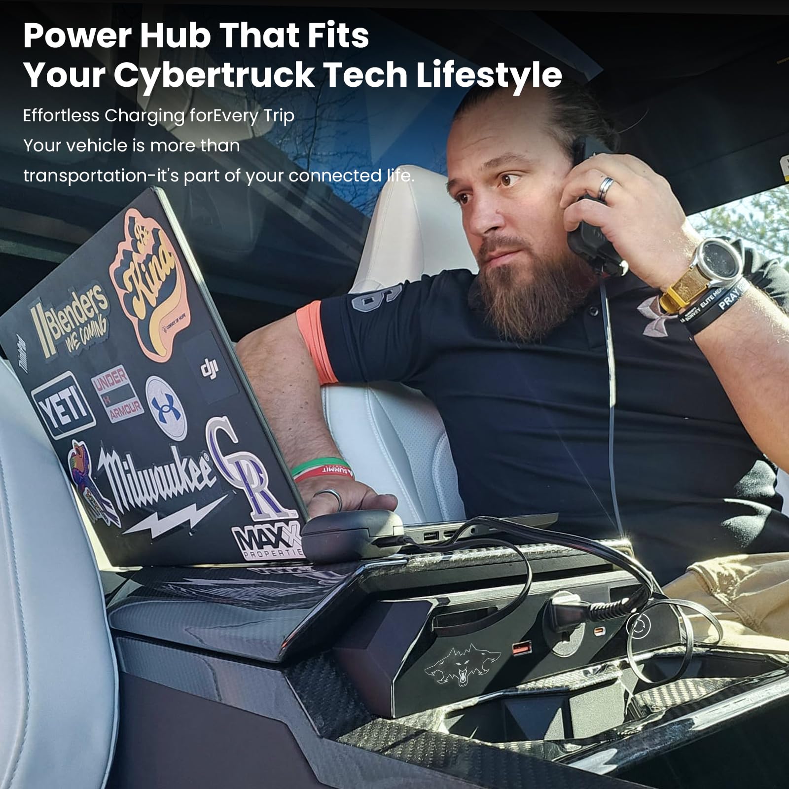 Cybertruck Multi-Ports Hub USB do Cyber Truck 2023+, ukryta szybka ładowarka z chowanym kablem, podwójne porty USB-C, akcesoria do stacji dokującej (do Cyberbeast/AWD/Dual Motor AWD)
