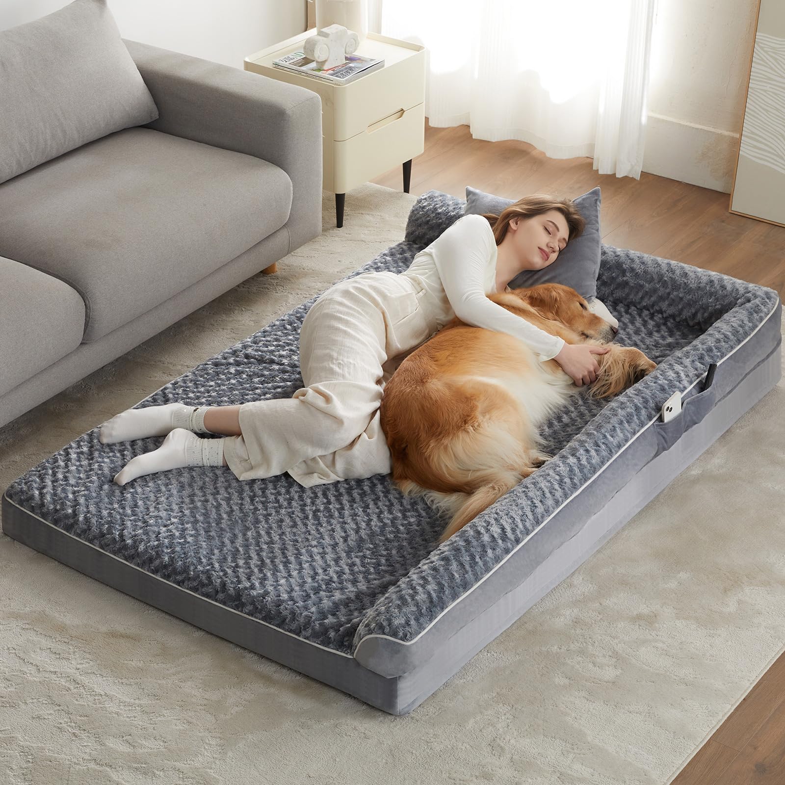 BFPETHOME Orthopedic Dog Beds for Extra Large Dogs, Waterproof Sofa XXL Dog Bed with Sides, Non-Slip Bottom and Egg-Crate Foam Big Pet Couch Bed with