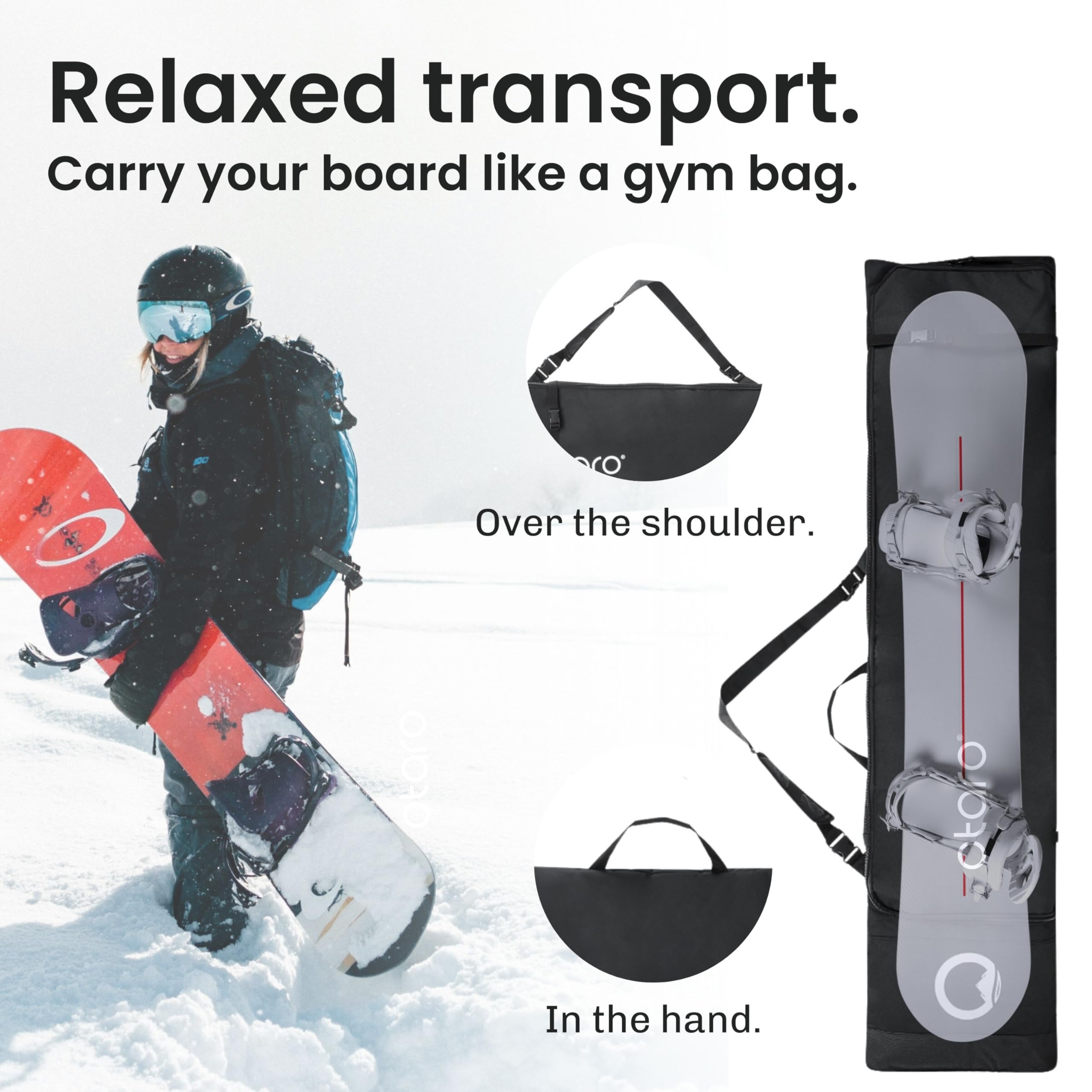 Otaro Borsa per snowboard, regolabile in lunghezza, 140 – 180 cm, per snowboard, impermeabile, imbottita, anche come borsa wakeboard, borsa per sci, per 2 paia (60.000 clienti entusiasti)