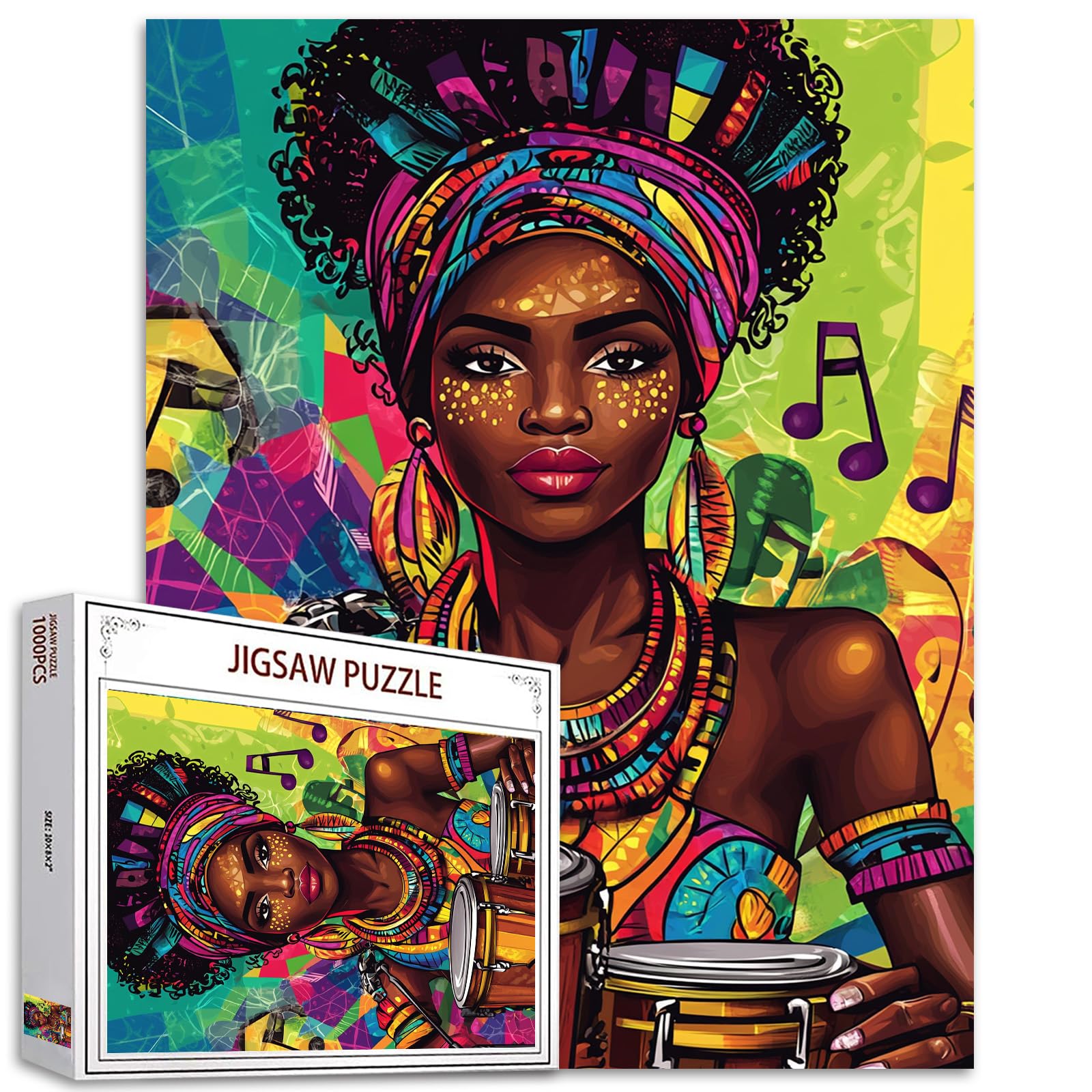1000 Piece Jigsaw Puzzles for Adults African American Jigsaw Puzzle African Girl Black Women1000 Pieces Puzzles Game Rock and Rool Girl Wall Decor Black History DIY Craft Puzzle Music Art Gift