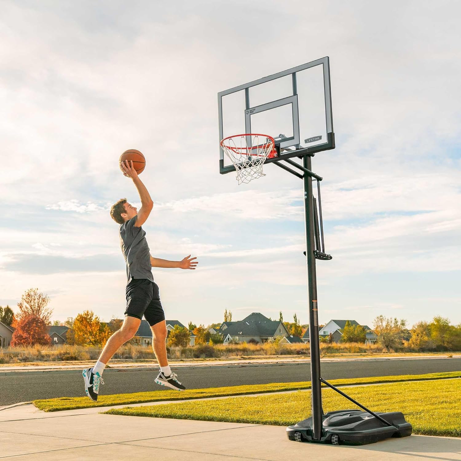 Lifetime Portable Basketball Hoop, Adjustable Height 7.5-10 Ft, 52-Inch Shatterproof Backboard, Power Lift Adjustment