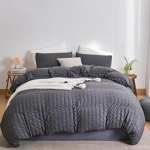 DuShow - Juego de funda de edredón con lino ultra suave, sirsaca, cierre de cremallera y color liso, 3 piezas disponible en Yaxa Peru