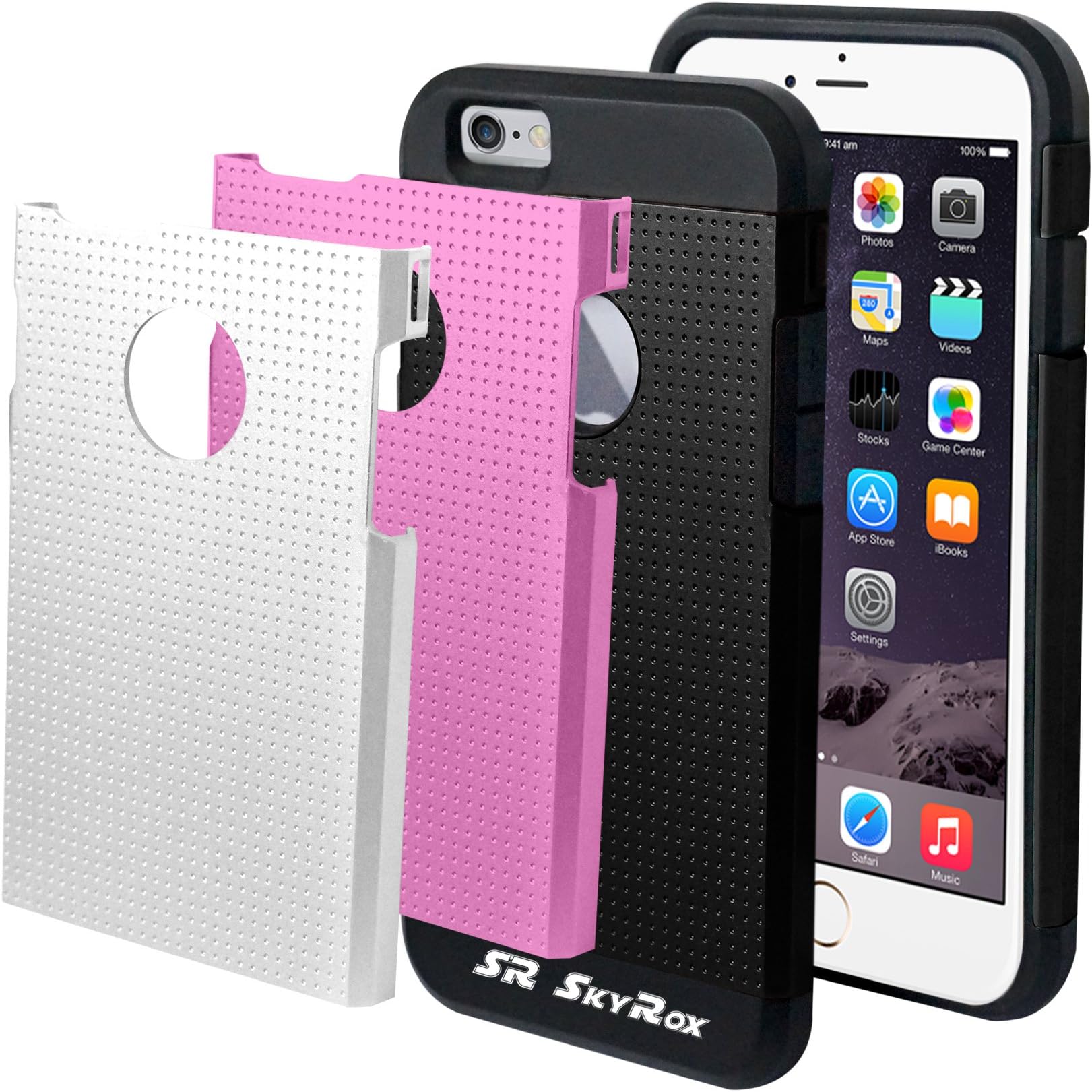 Big Sale Protective Cases for iPhone 6 -Anti Slip and Drop Protection Dual Layer Case with 3 Interchangeable Covers (Pink, Black, White) - Free Screen Protector for iPhone 6 (4.7)