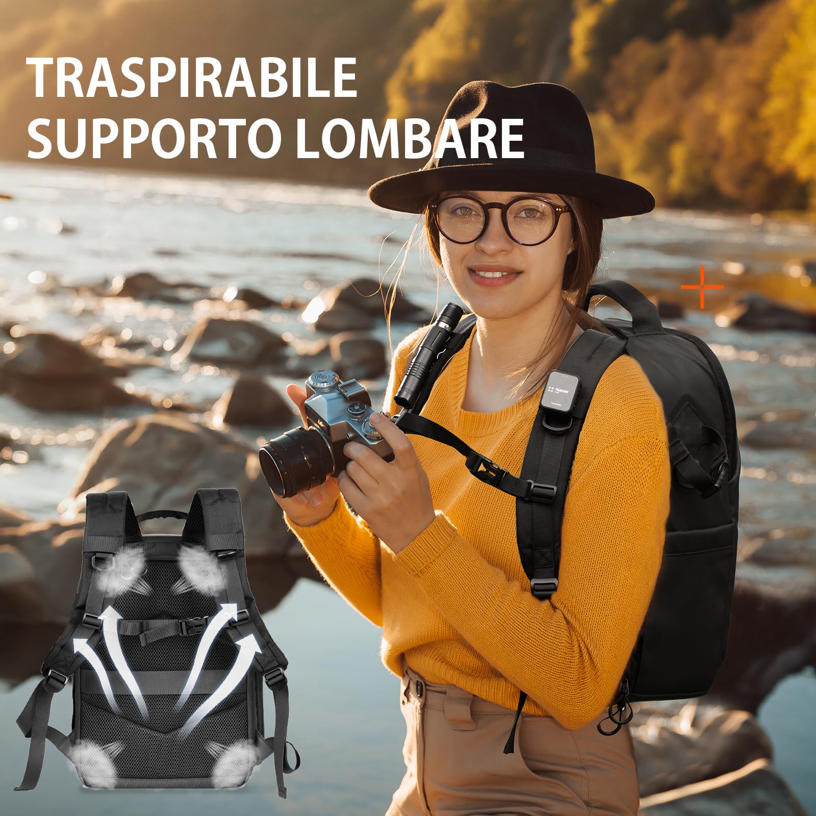 TARION TR-L Zaino Impermeabile per Fotocamera Con Scomparto per Laptop da 14'', Professionale di Grande Capacità Con Copertura Antipioggia