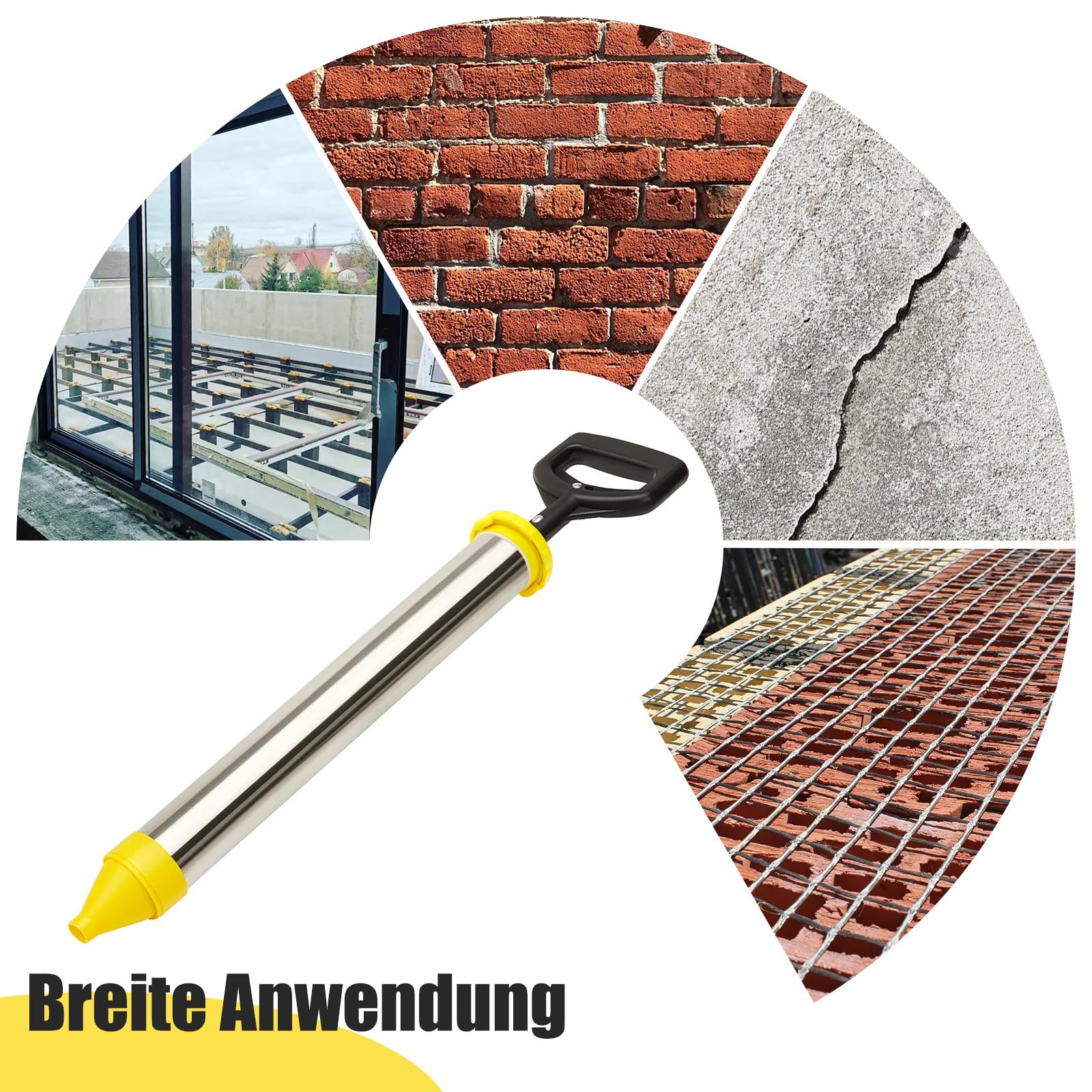 Mörtelspritze Edelstahl 5-in-1 Düsen Fugenpistole | Edelstahl Mörtelspritze – 5-in-1 Düsen Mörtelpresse mit Zubehör, ideal zum Verfugen von Mörtel, Fliesen und Bauarbeiten.