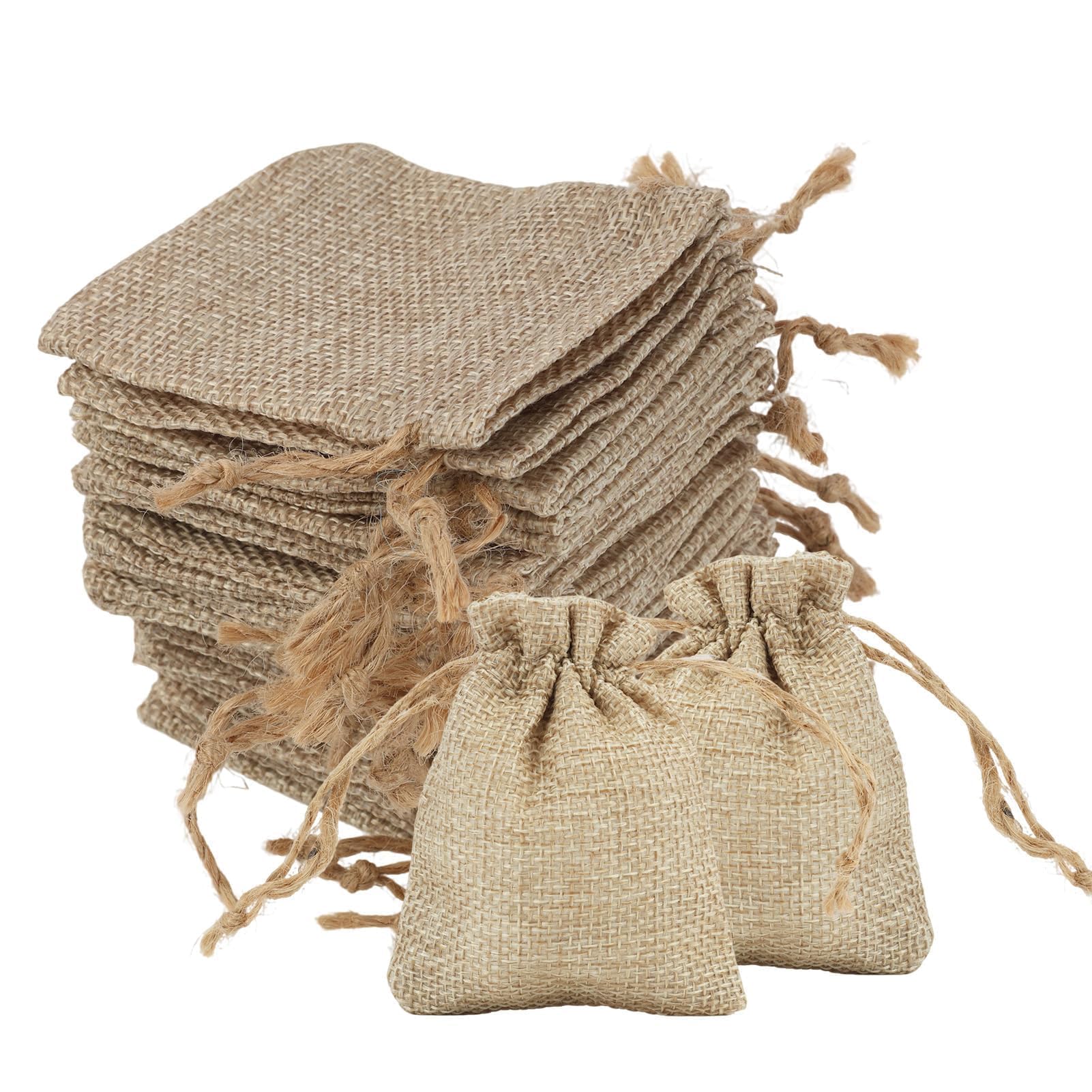 Jute Bags Pack of 20 małych torebek jutowych 7 x 9 cm, lniane woreczki o wymiarach 7 x 9 cm, woreczki heskie ze sznurkiem do ściągania kwiatów lawendy, prezenty – do projektów DIY i przechowywania