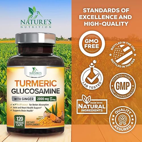 Miniatura 4 de Suplemento de curcumina de cúrcuma de 2000 mg 95% curcuminoides con glucosamina, jengibre y MSM, pimienta negra BioPerine para una mejor absorción,