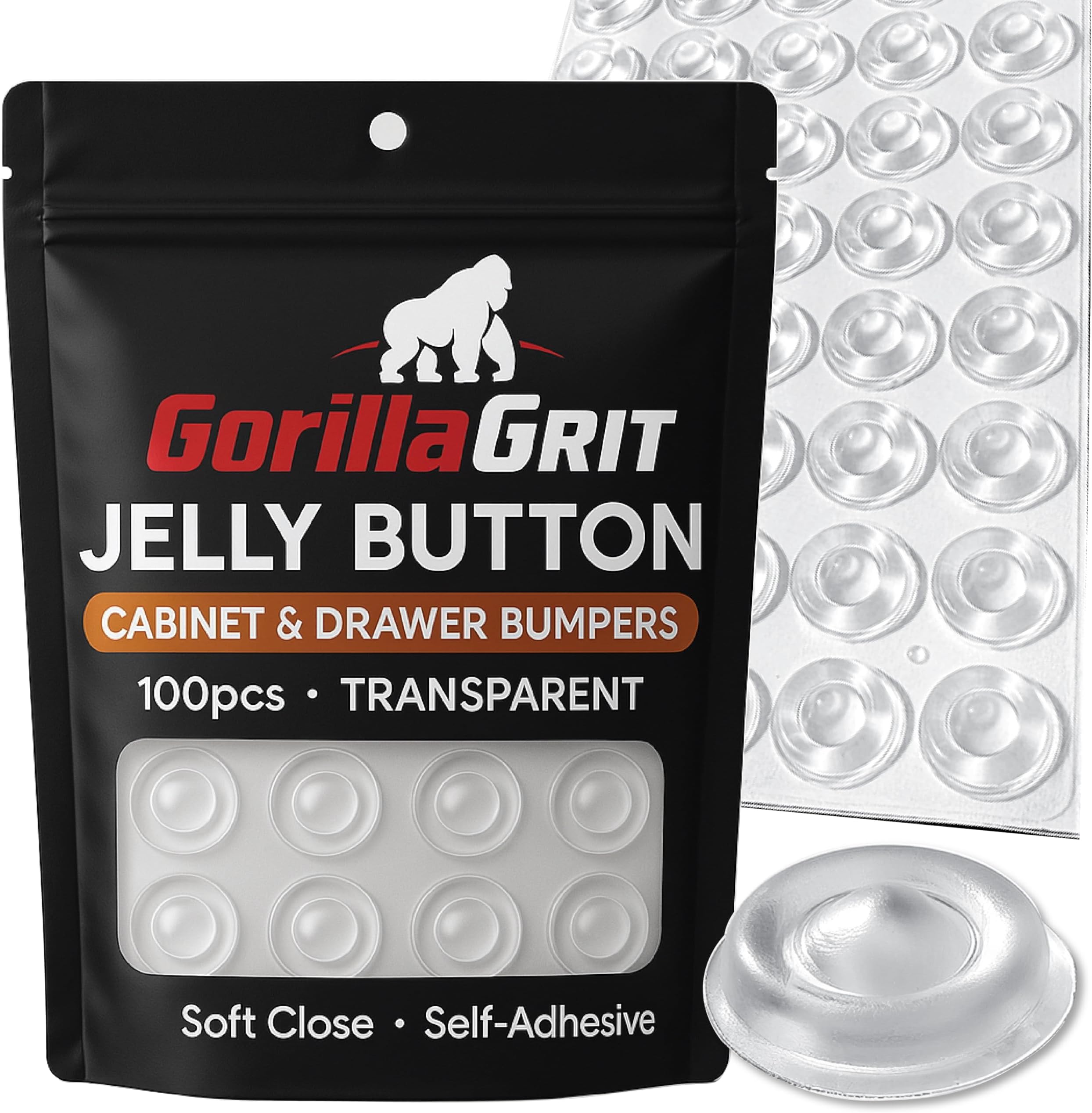 Cabinet and Drawer Soft Close Bumpers - Jelly Button Sound Dampening Self Adhesive Rubber Bumper - Clear, Transparent - Round 1/2" Diameter - 100pcs