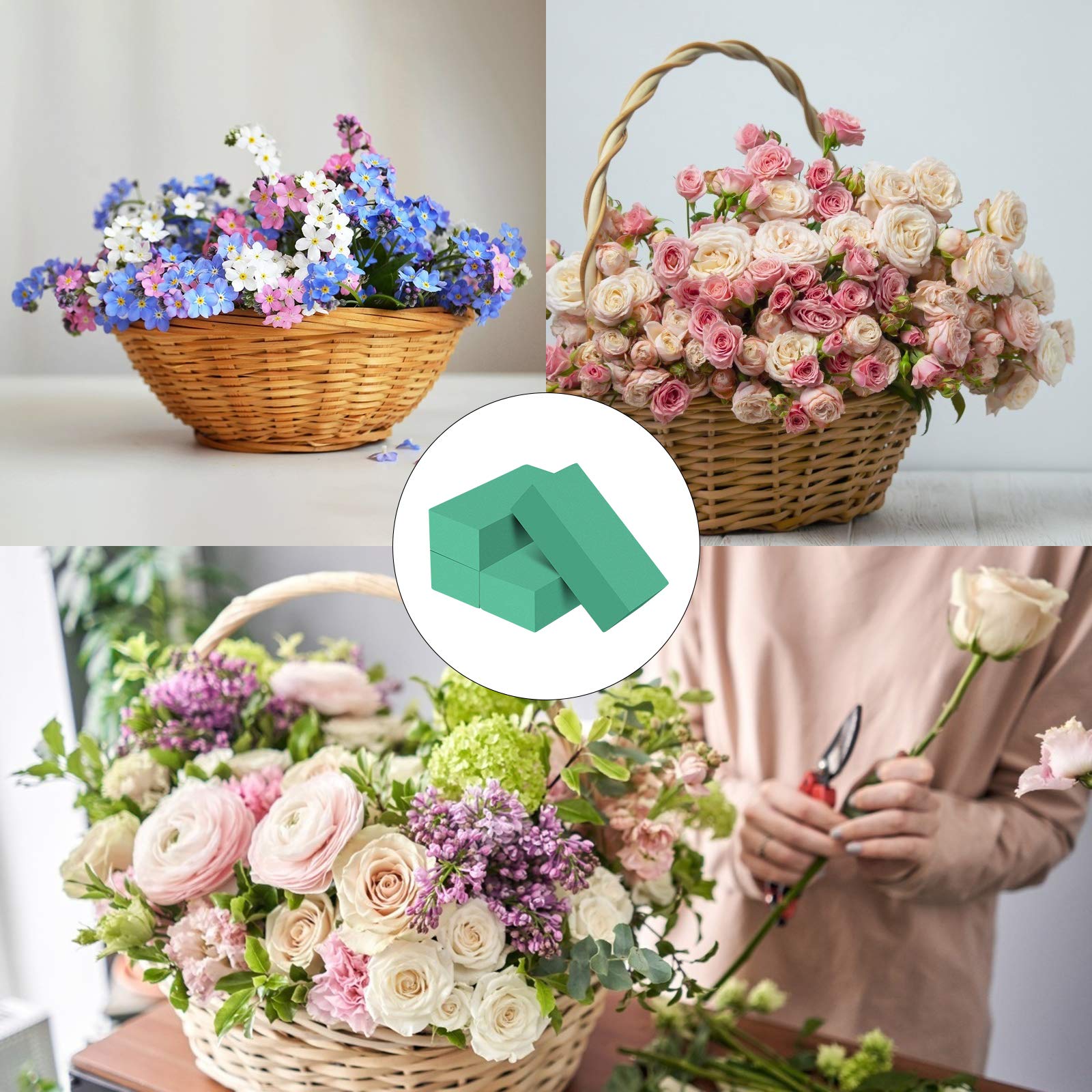 4 Briques De Mousse Florale Oasis Humide - 21.5x10.5x6.5 Cm, Vert, Pour Arrangements