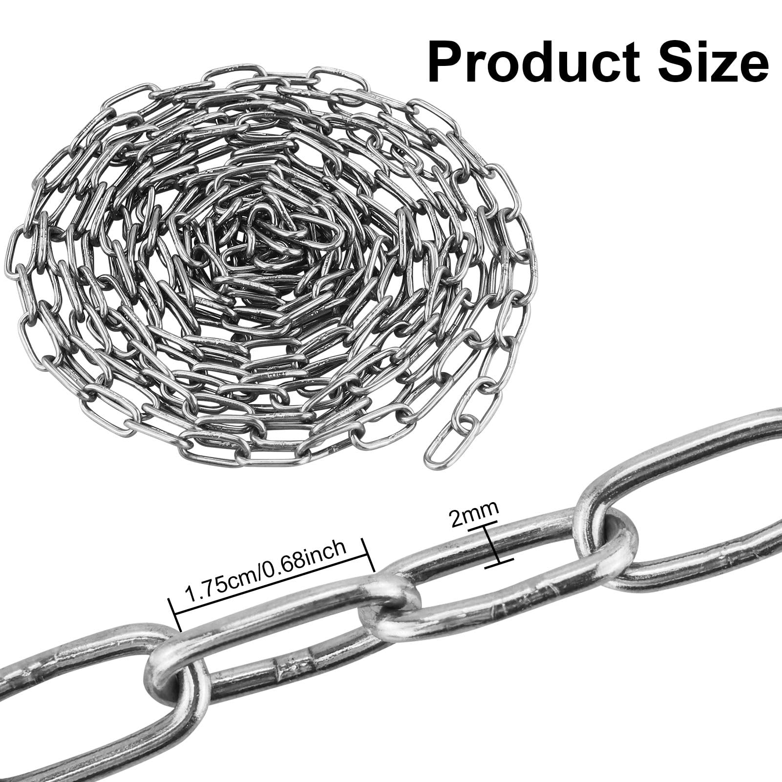 Stainless Steel Chain 3 Metres Length,Metal Chain,Link Chain,2mm Thick Light Duty Chain Links for Home Outdoor Camping Hanging Pet Chain Prevention Theft - Image 2
