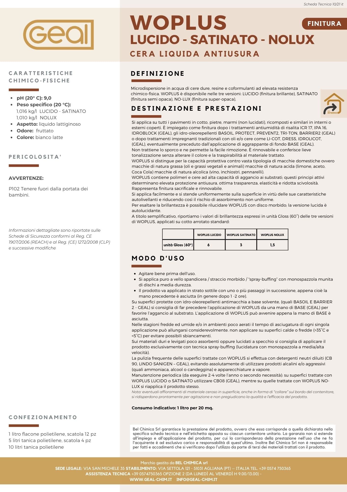 GEAL WOPLUS BRILLANT Cire liquide anti-usure, protection et antitache Finition brillante 1 l