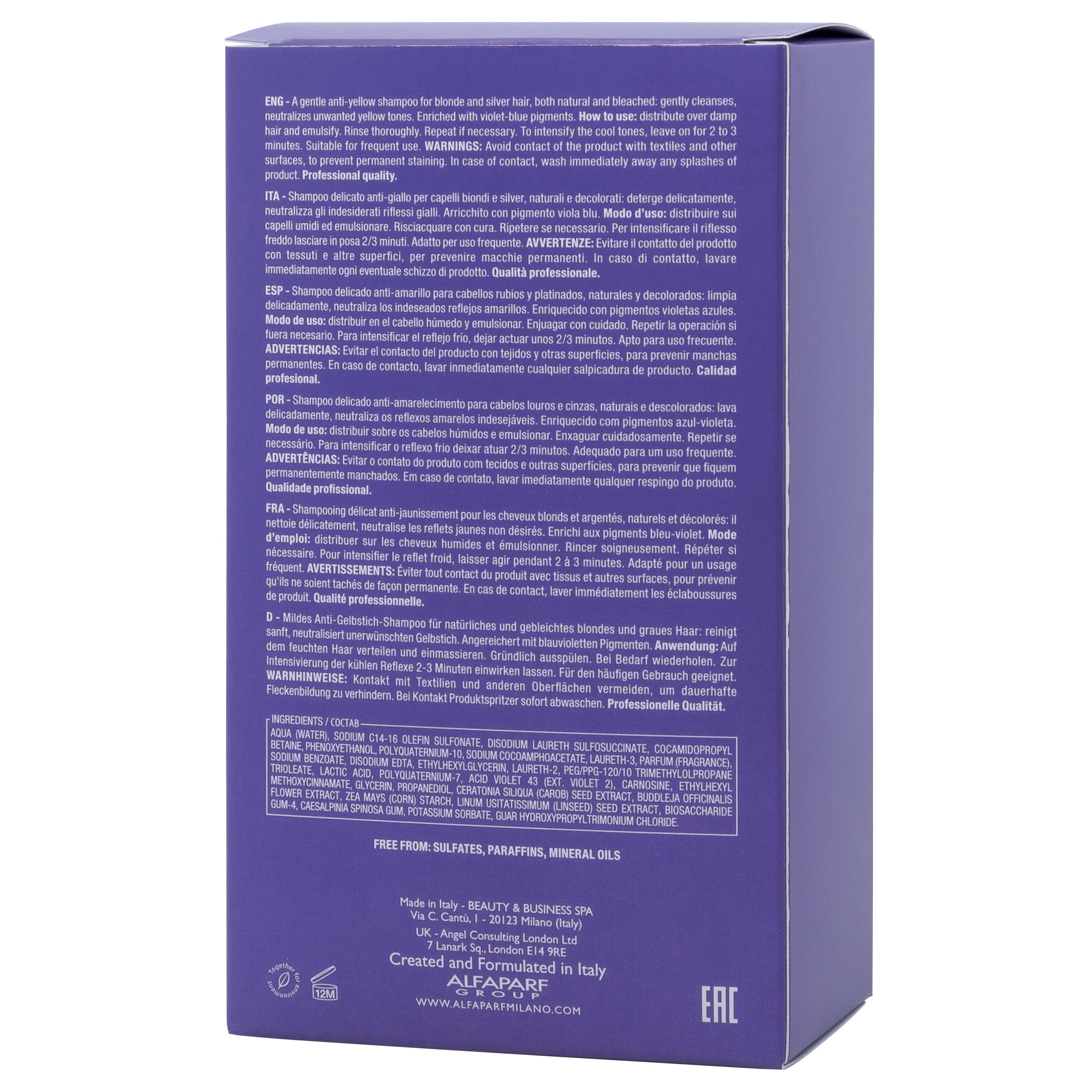 ALFAPARF MILANO Semi di Lino Purple Shampoo for Blonde, Highlighted, Platinum & Silver Hair - Neutralizes Brassy Tones - Hydrates & Strengthens - Sulfate Free