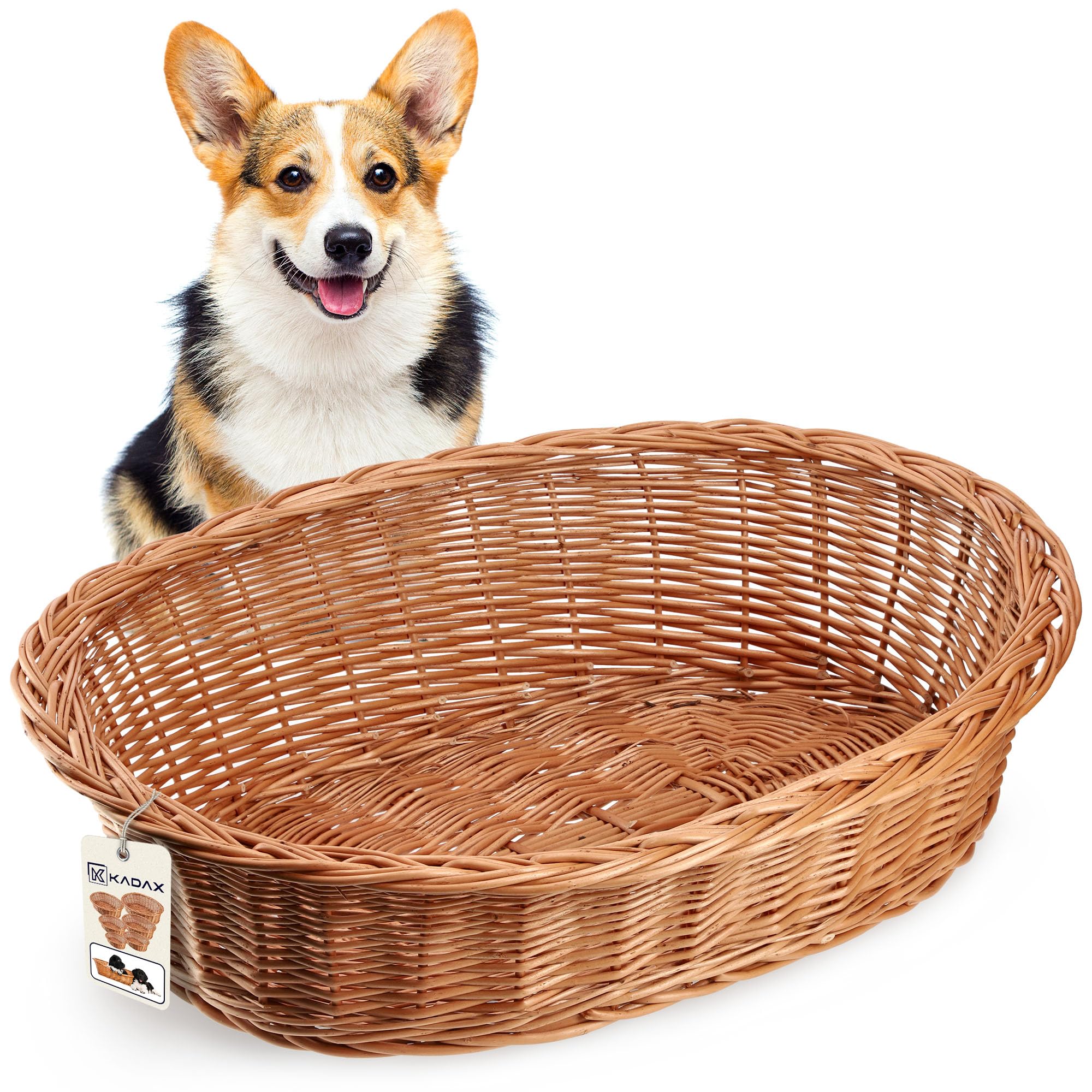 KADAX Hunde und Katzenliege aus Weide, Haustierbett in Naturfarbe, Hundebett, Katzenkorb, Liegestuhl für Tiere, Tierbett, Hundeschlafplatz. Ruhekorb (15x65x50cm)