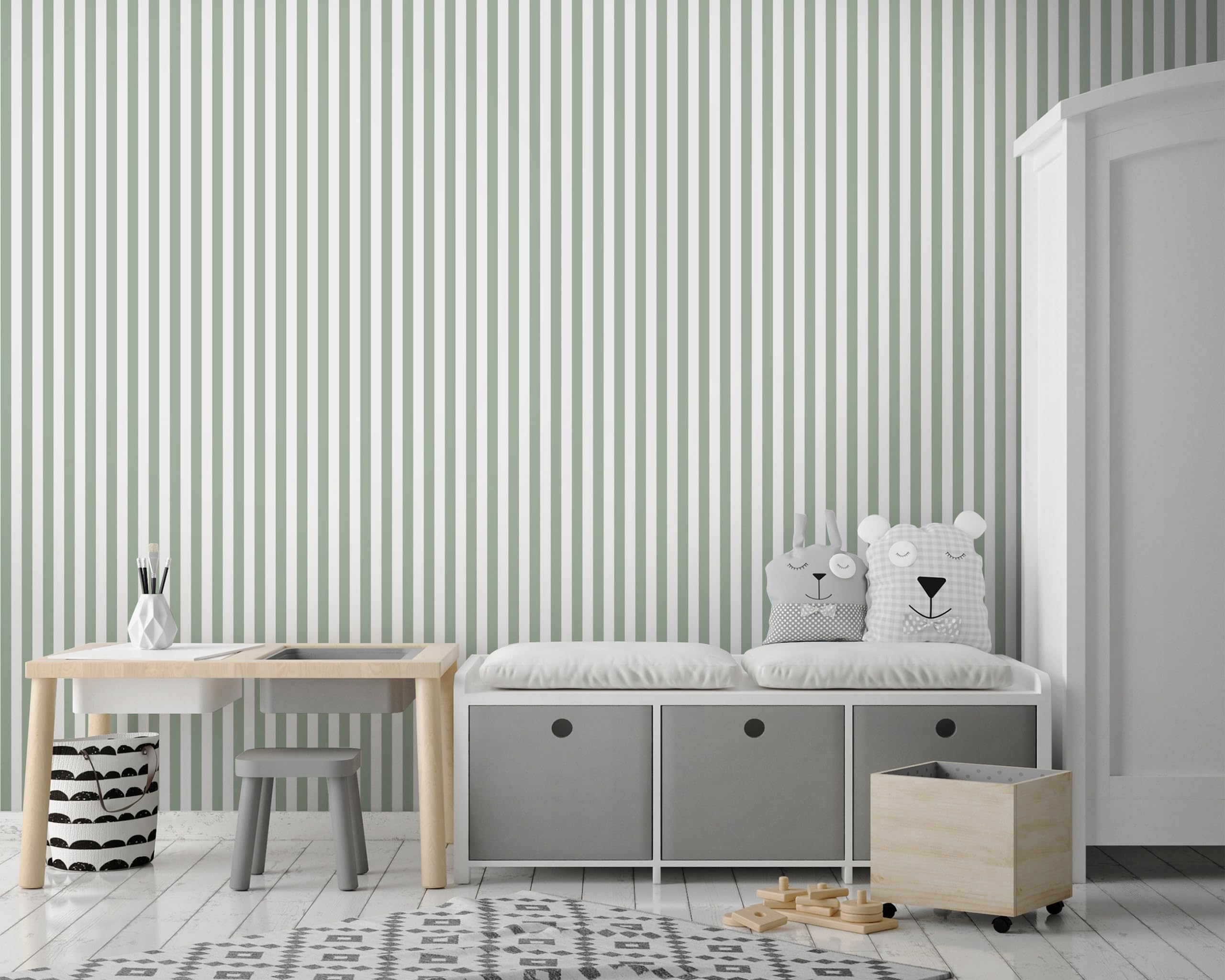 WallArena - Vlies Tapete Abstrakt 10m - Tapeten für Wohnzimmer Schlafzimmer - Vliestapete Wandtapete - Tapete - Motivtapeten - Wand Dekoration - 3D Effekt- inkl. Kleister - Streifen Weiß grün