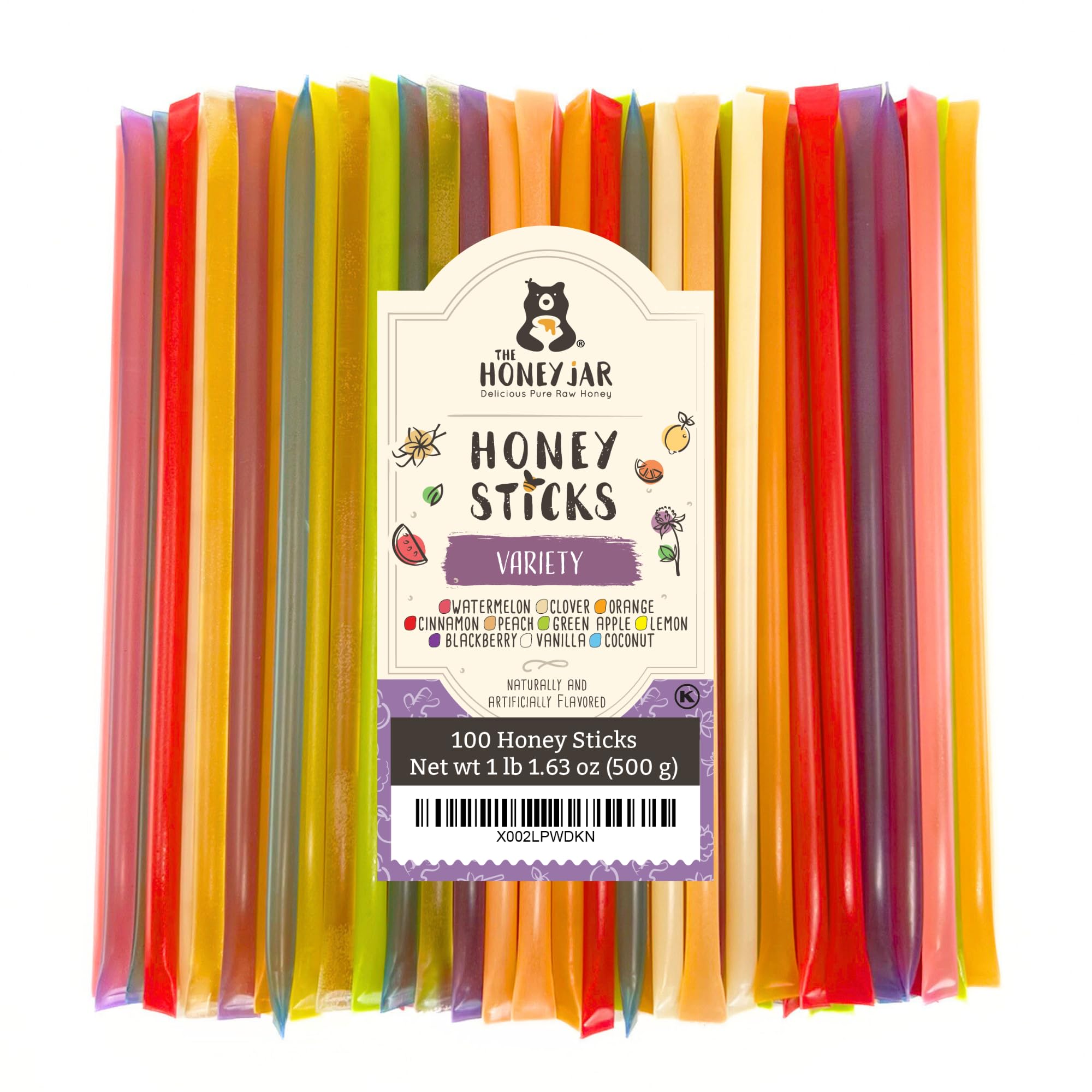 The Honey Jar Variety Pack Honey Sticks - Pure Honey Straws For Tea, Coffee, or a Healthy Treat - One Teaspoon of Flavored Honey Per Stick - Made In The USA with Real Honey - (100 Count)