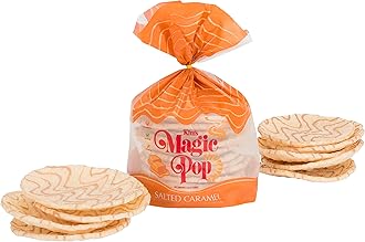 Kim's Magic Pop - Salted Caramel Flavor Drizzled | 6 Bags | 12 Cakes per Bag | Low Carb, No Trans Fat, All Natural, Multigrain Korean Snack | Easy Bread, Chip, Cracker Replacement