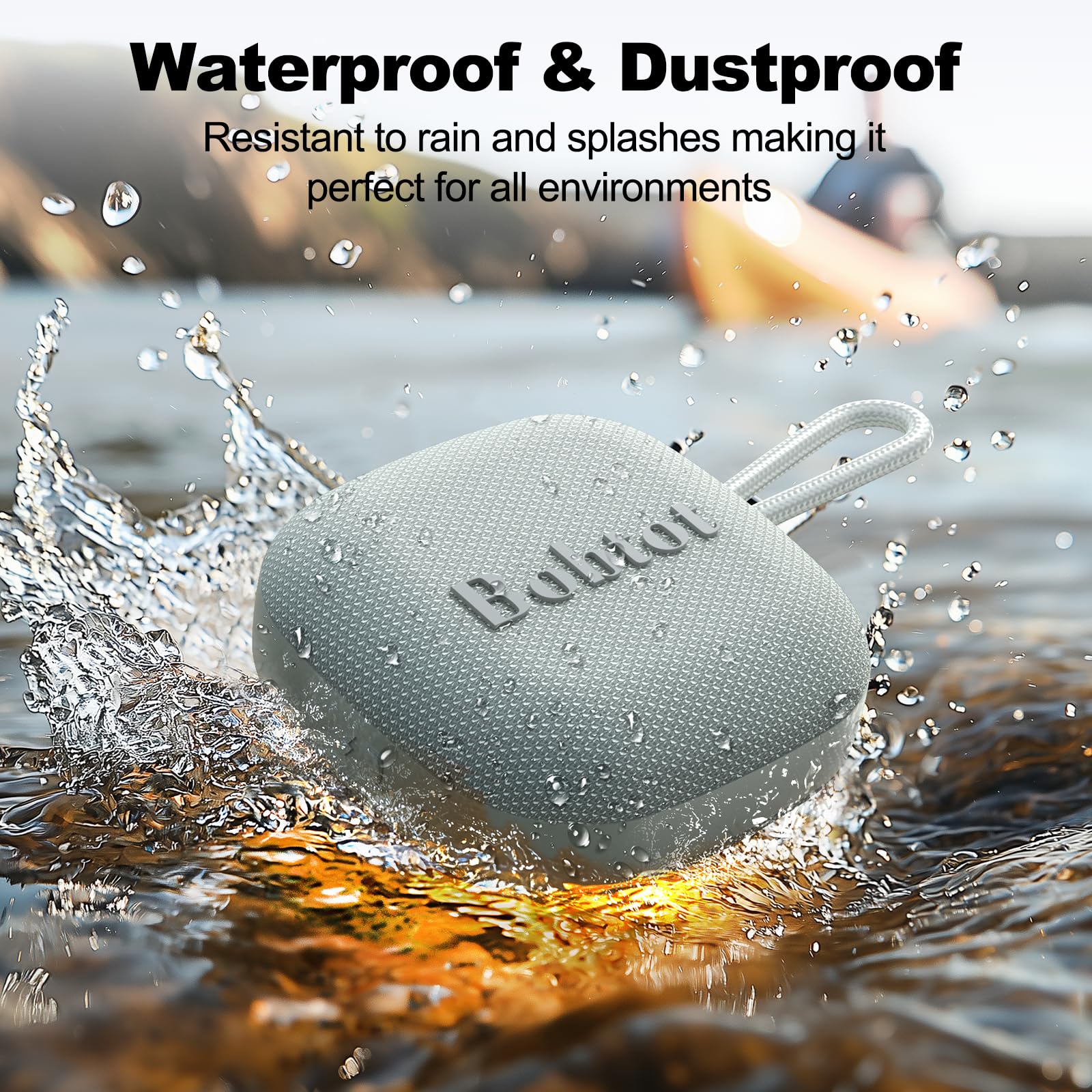 Bobtot Altoparlanti Bluetooth portatili, wireless, IPX7, impermeabile, mini altoparlante da doccia con suono stereo forte, 16 ore di riproduzione, bassi ricchi, TWS, microfono integrato, dimensioni