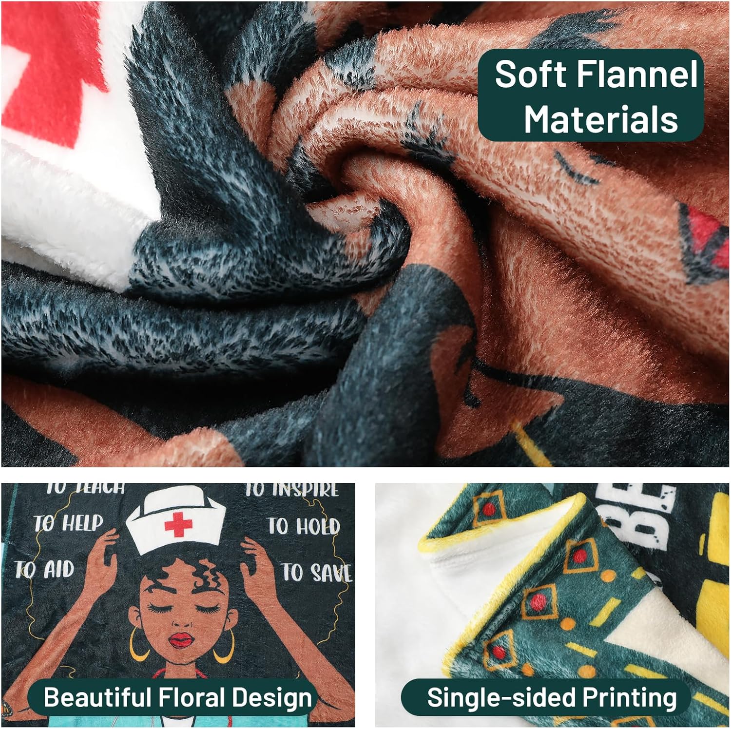 Black Nurse Blanket for Women - African American Nurse Gifts Throw 50x60, Nurse Appreciation Blanket for Graduation, RN Nursing School, Birthday, Nurses Week - Image 5